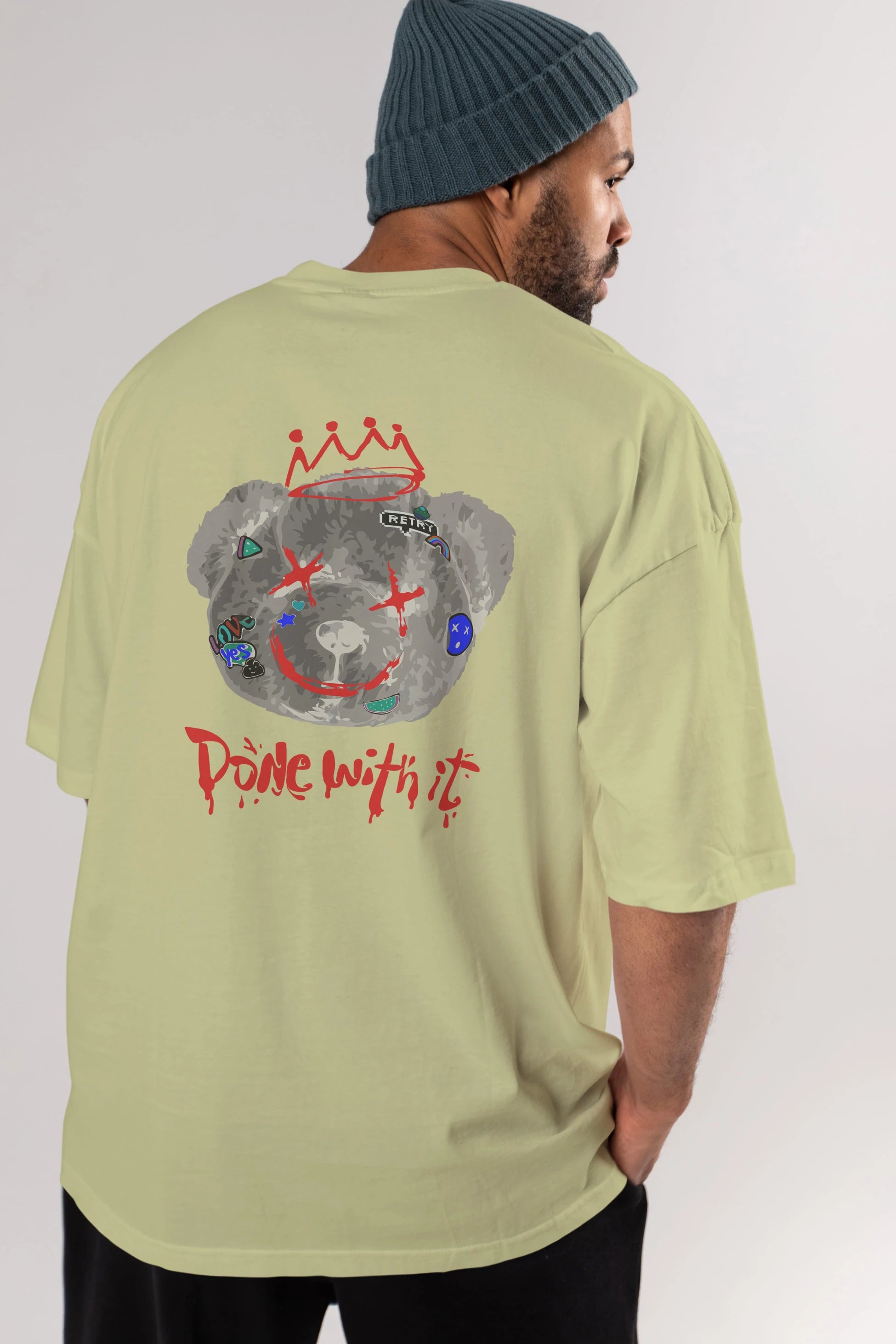 Done With it Bear Arka Baskılı Oversize t-shirt Erkek Kadın Unisex
