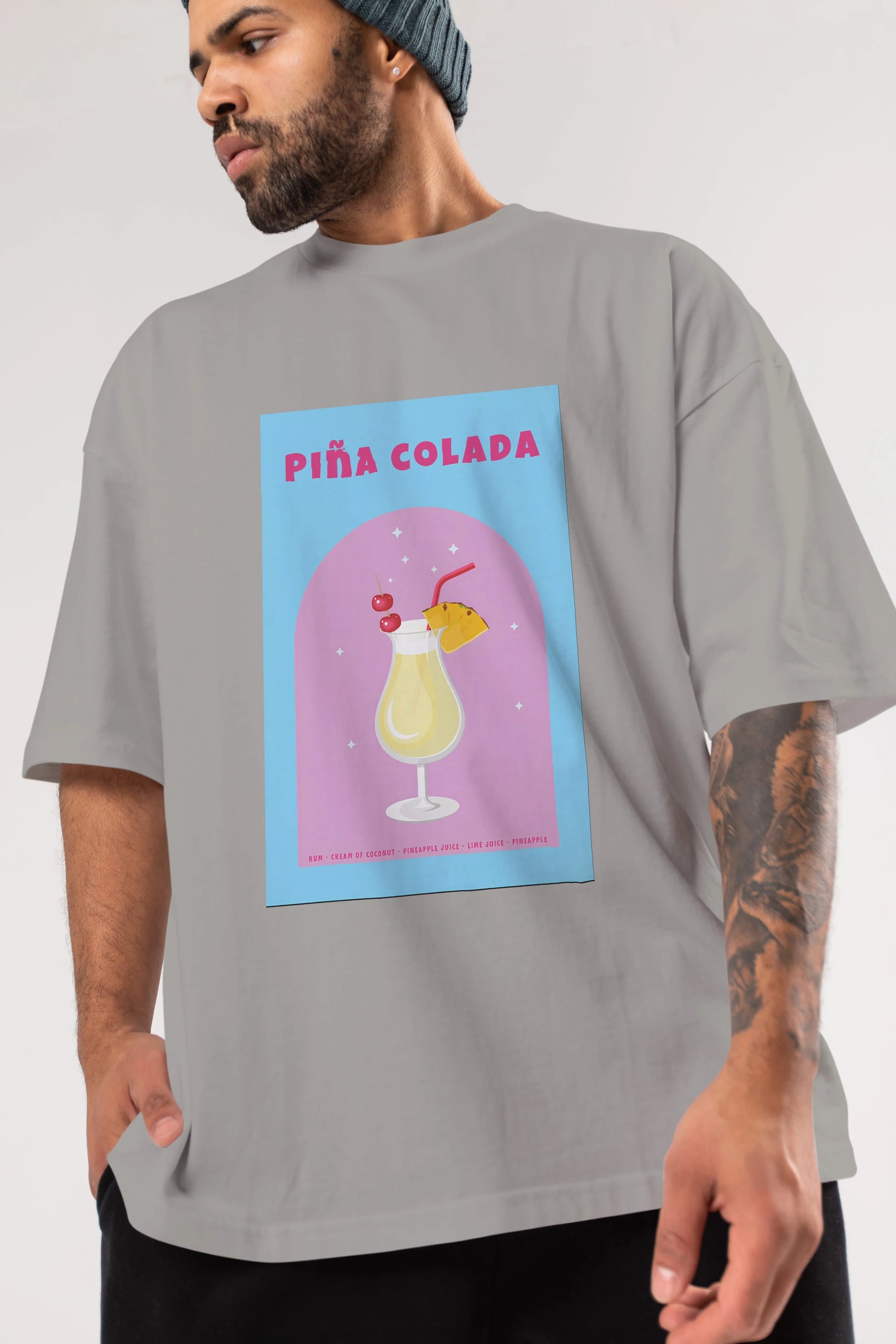 Pina Colada 2 Ön Baskılı Oversize t-shirt Erkek Kadın Unisex %100 Pamuk Bisiklet Yaka tişort