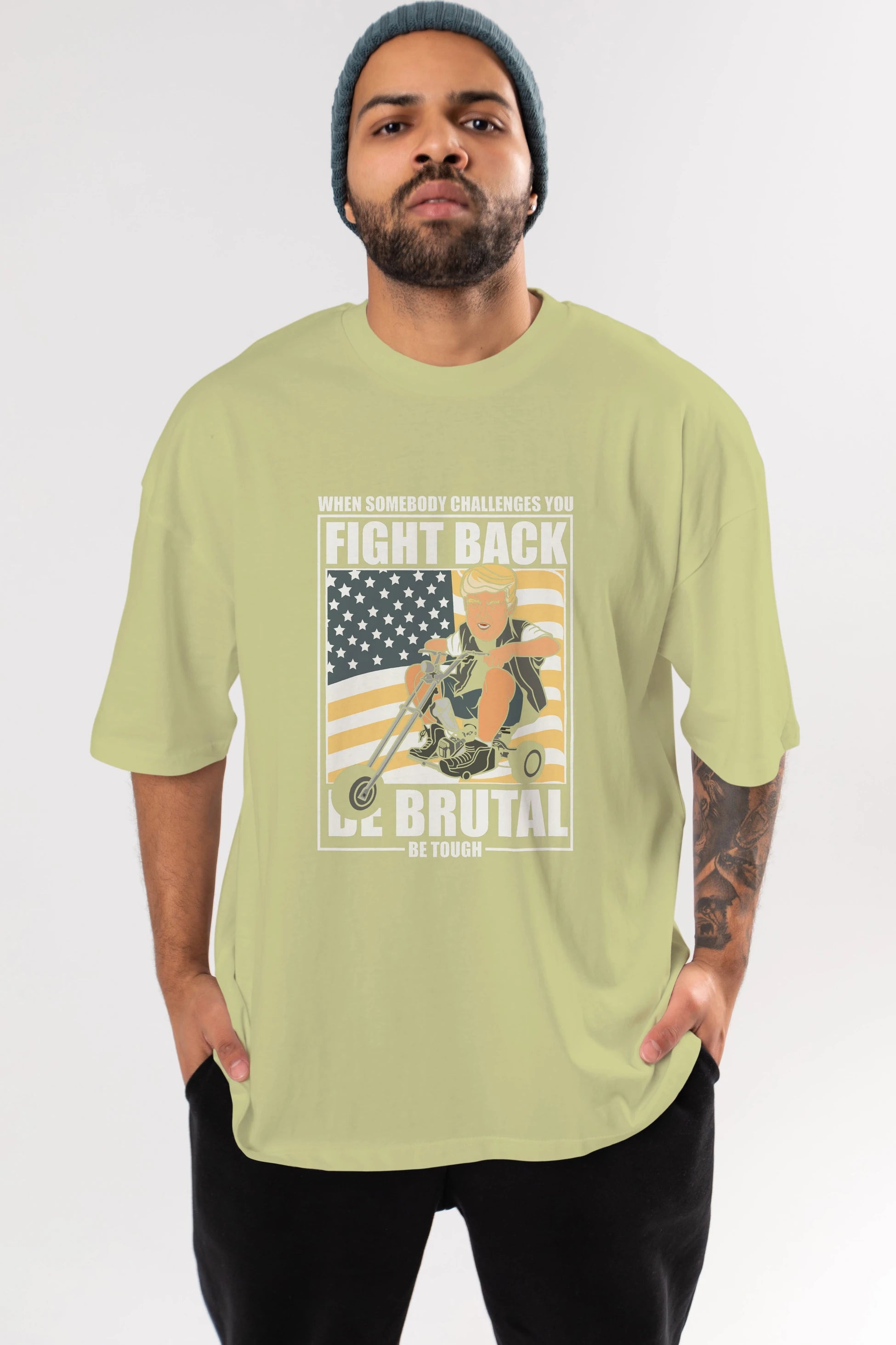 Trump Biker Ön Baskılı Oversize t-shirt Erkek Kadın Unisex %100 Pamuk tişort