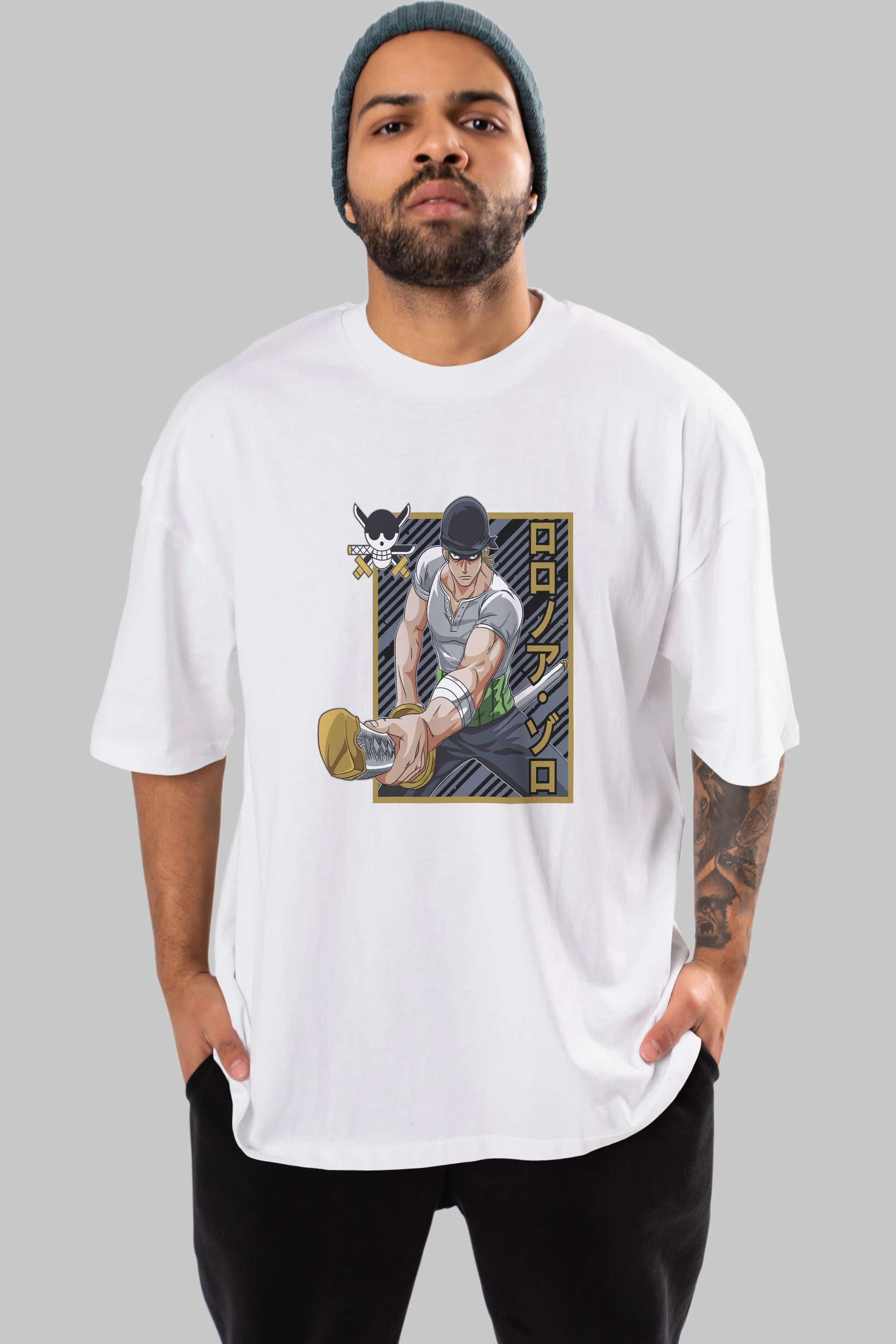 RORONOA ZORO Anime Ön Baskılı Oversize t-shirt %100 pamuk Erkek Kadın Unisex