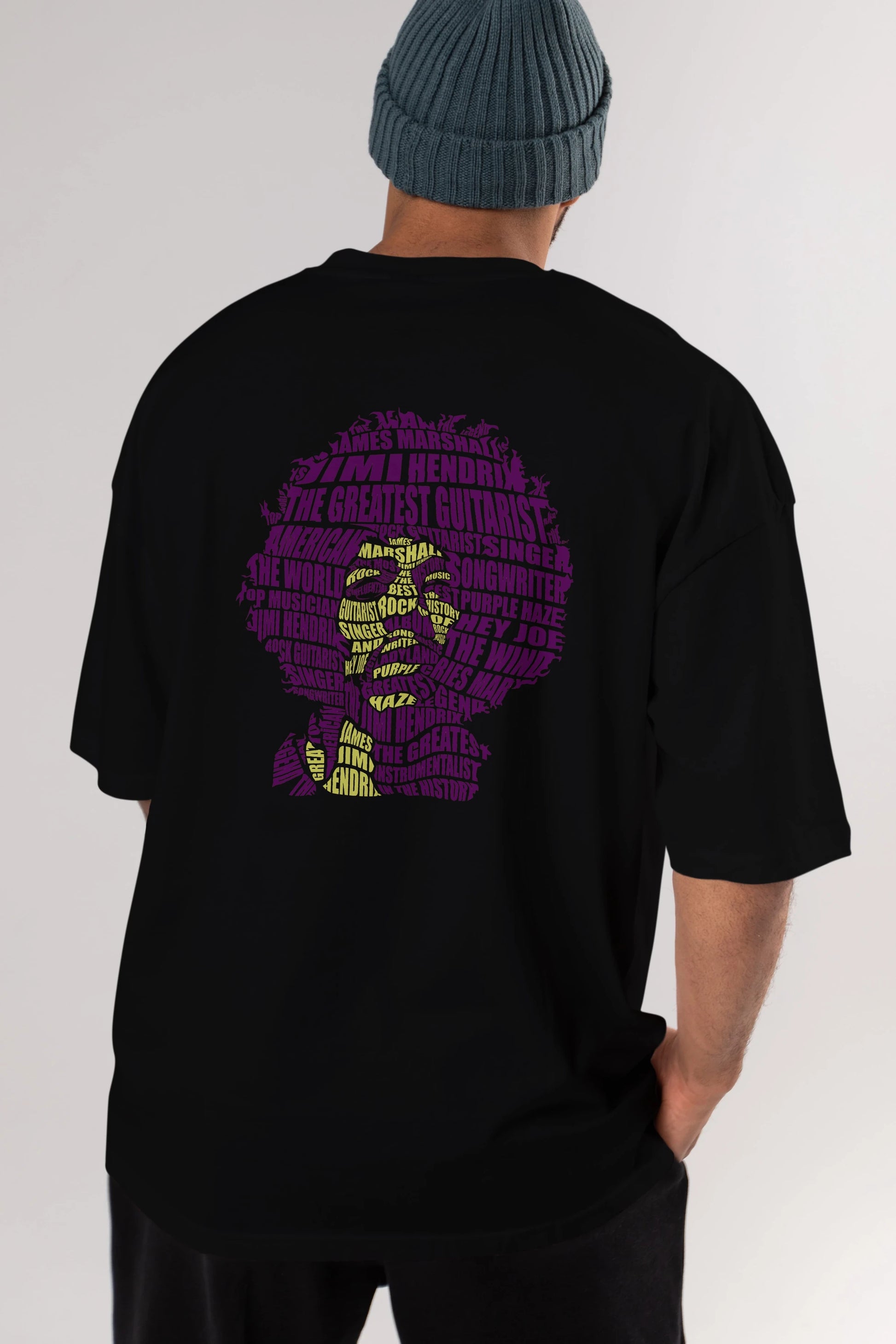 Jimmy Hendrix Calligram Arka Baskılı Oversize t-shirt %100 pamuk Erkek Kadın Unisex