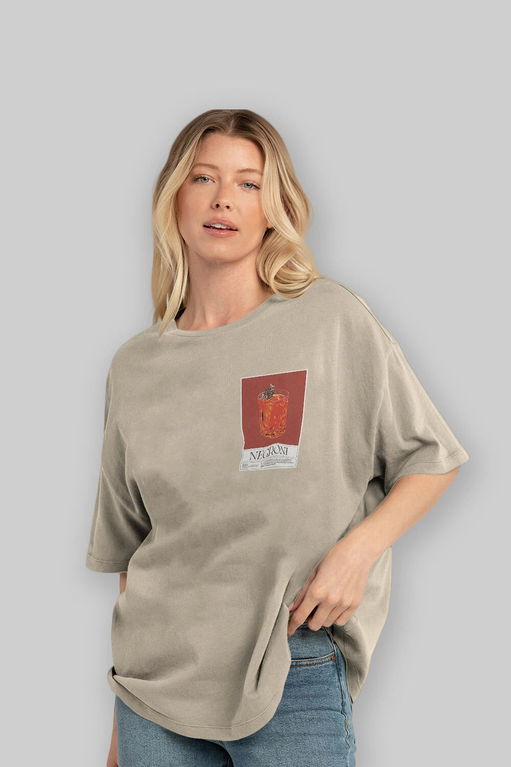 Negroni 2 Ön Sol Baskılı Oversize t-shirt Erkek Kadın Unisex %100 Pamuk Bisiklet Yaka tişort