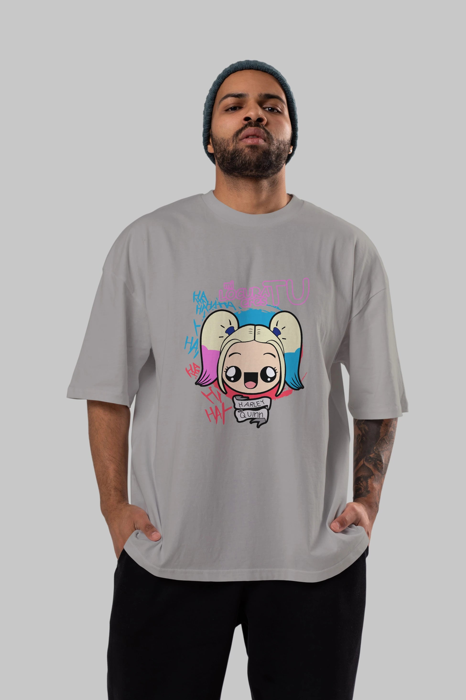 Harley Quinn Ön Baskılı Oversize t-shirt Erkek Kadın Unisex %100 Pamuk Bisiklet Yaka tişort