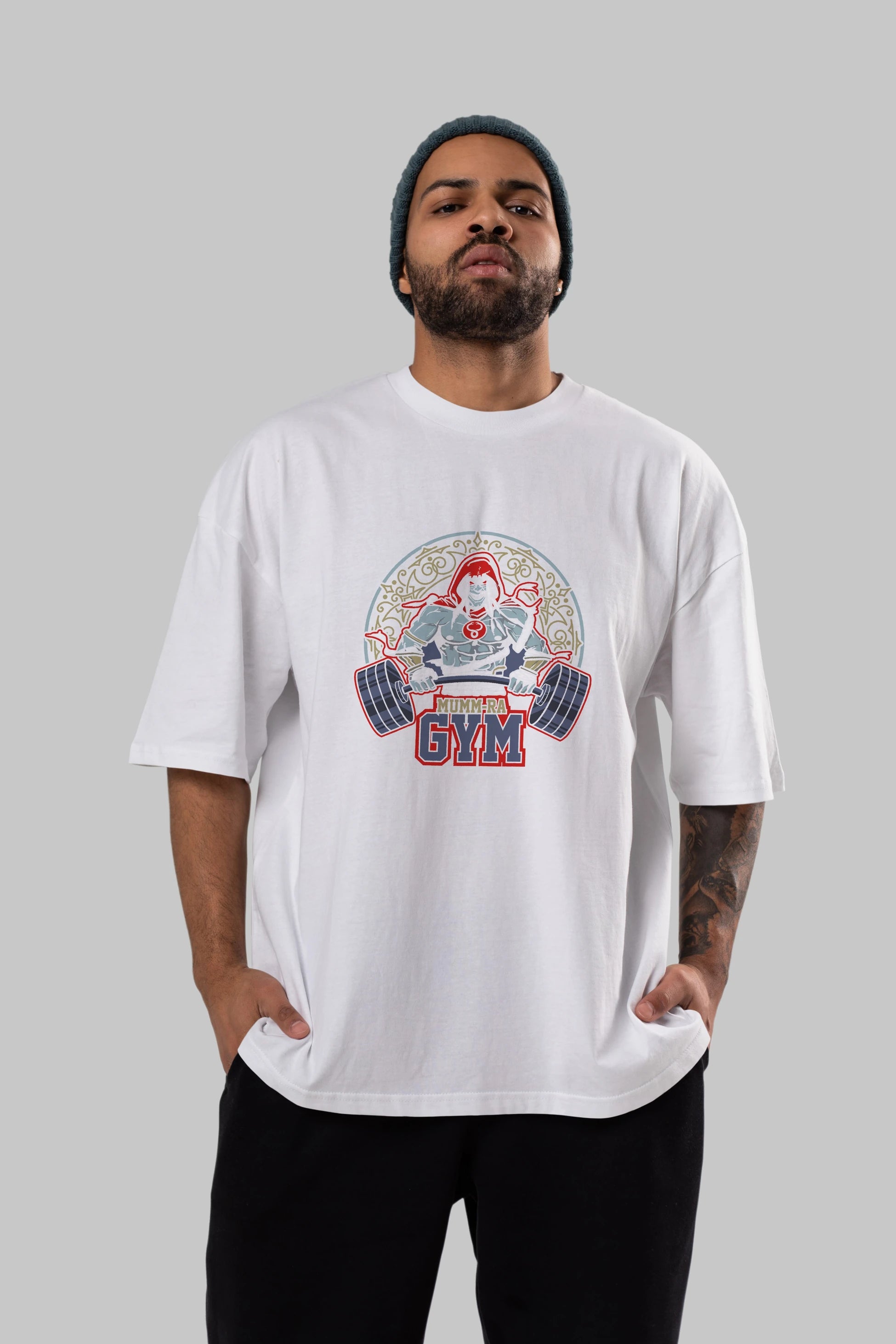Mumm-ra GYM Ön Baskılı Oversize t-shirt Erkek Kadın Unisex %100 Pamuk Bisiklet Yaka tişort