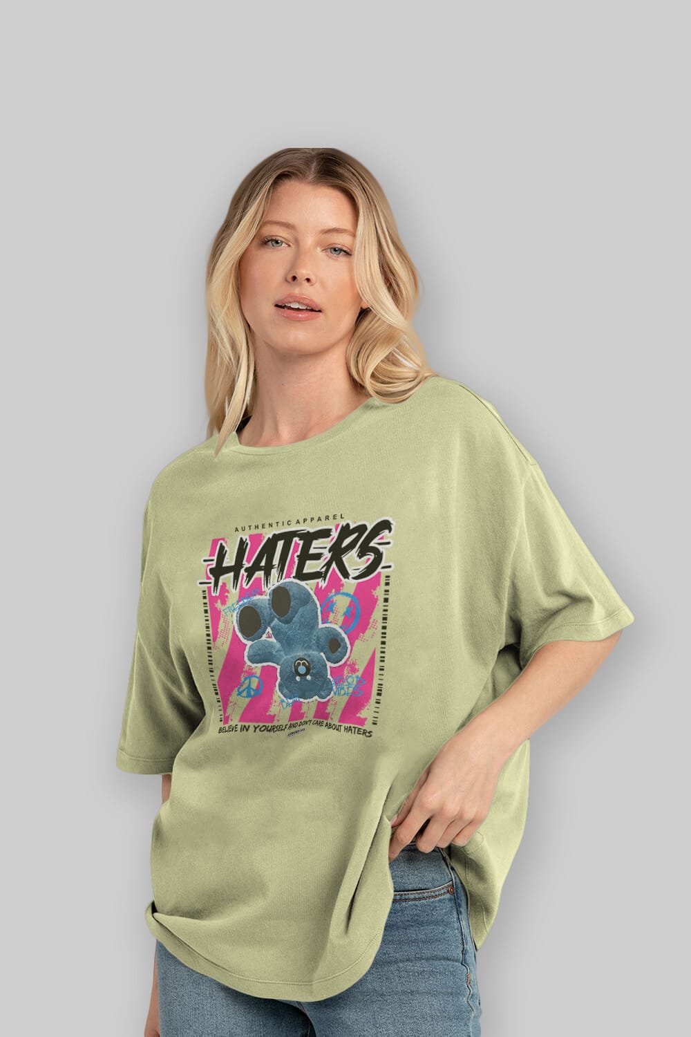 Haters Bear Ön Baskılı Oversize t-shirt Erkek Kadın Unisex