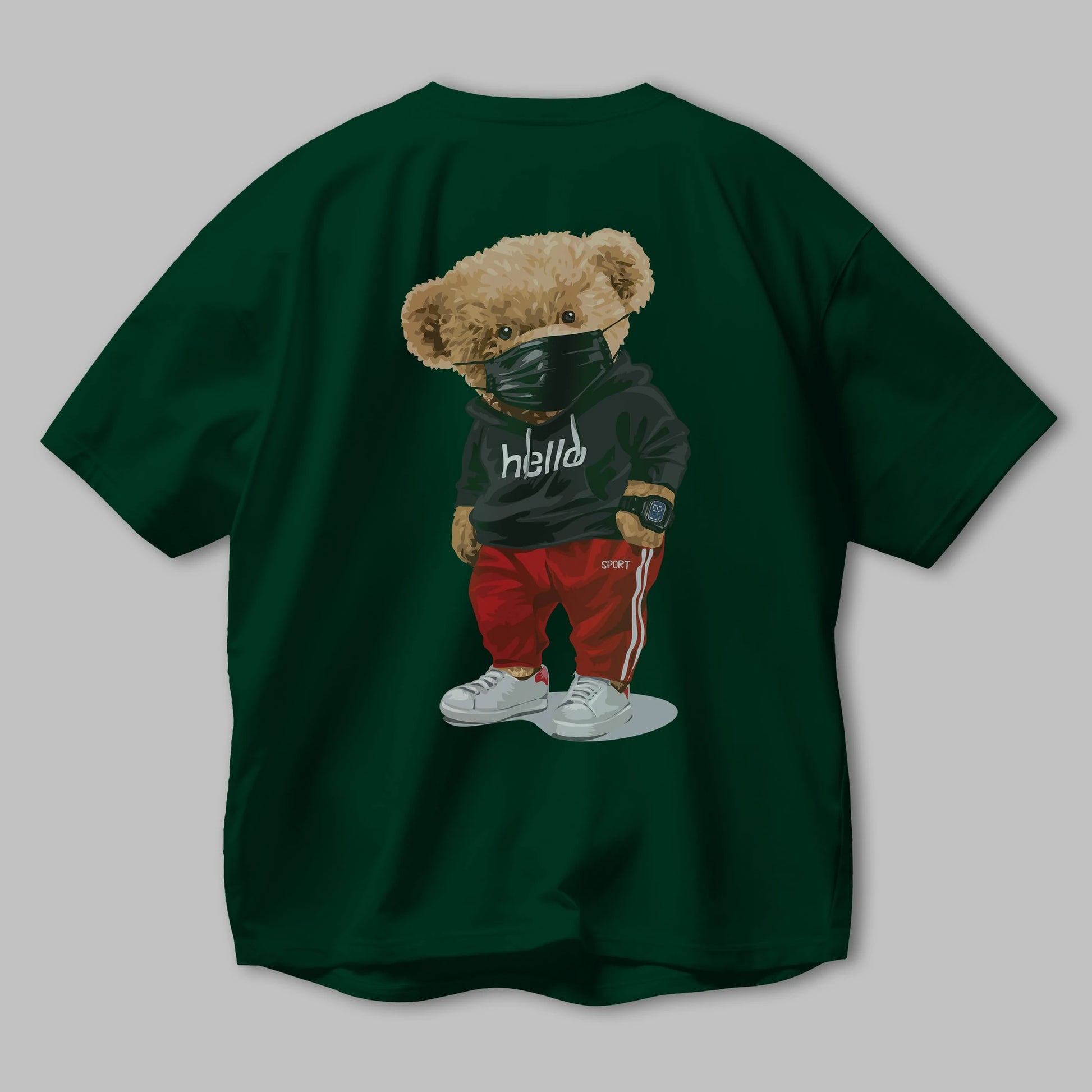 Teddy Bear Hello Sport Arka Baskılı Oversize t-shirt Erkek Kadın Unisex %100 Pamuk