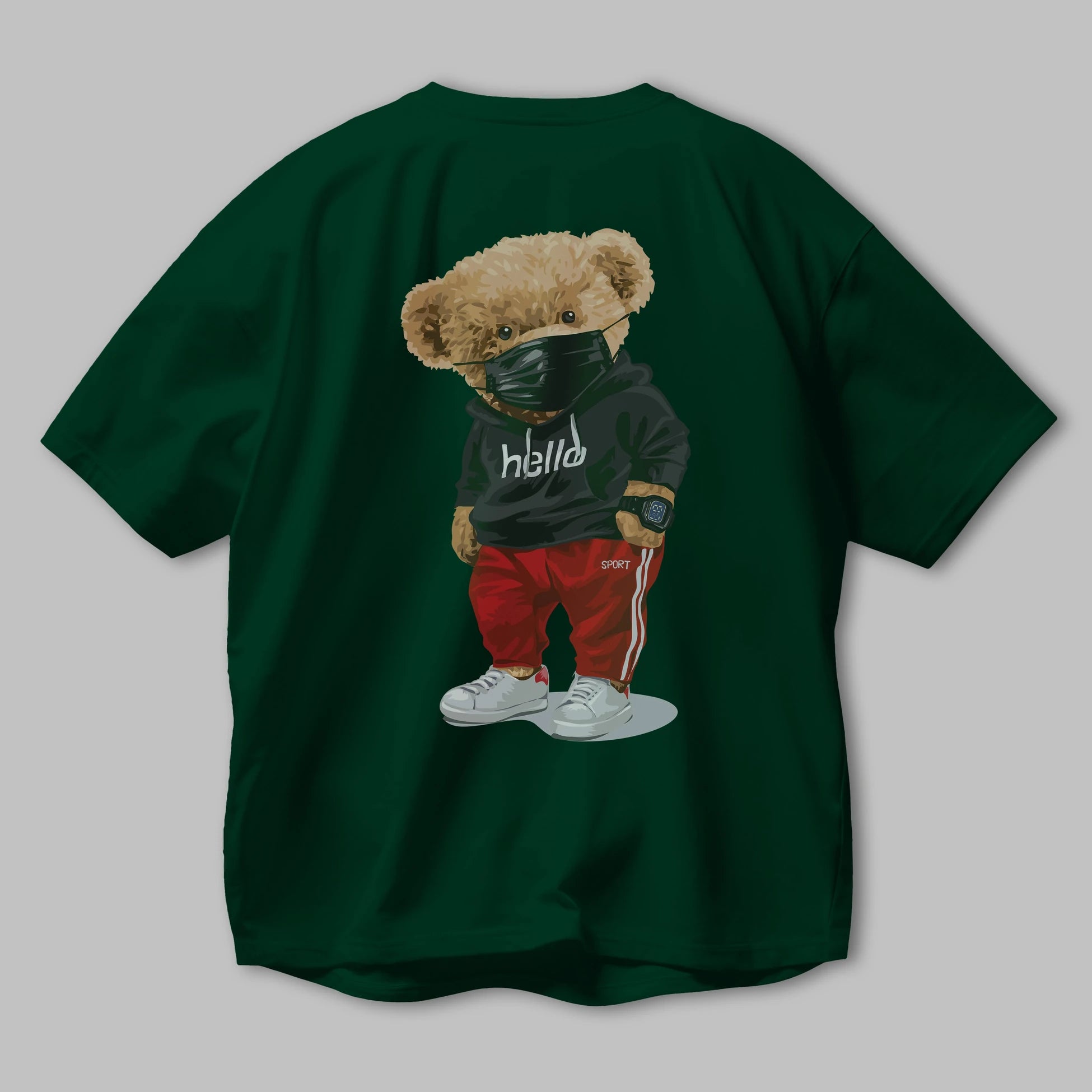 Teddy Bear Hello Sport Arka Baskılı Oversize t-shirt Erkek Kadın Unisex %100 Pamuk
