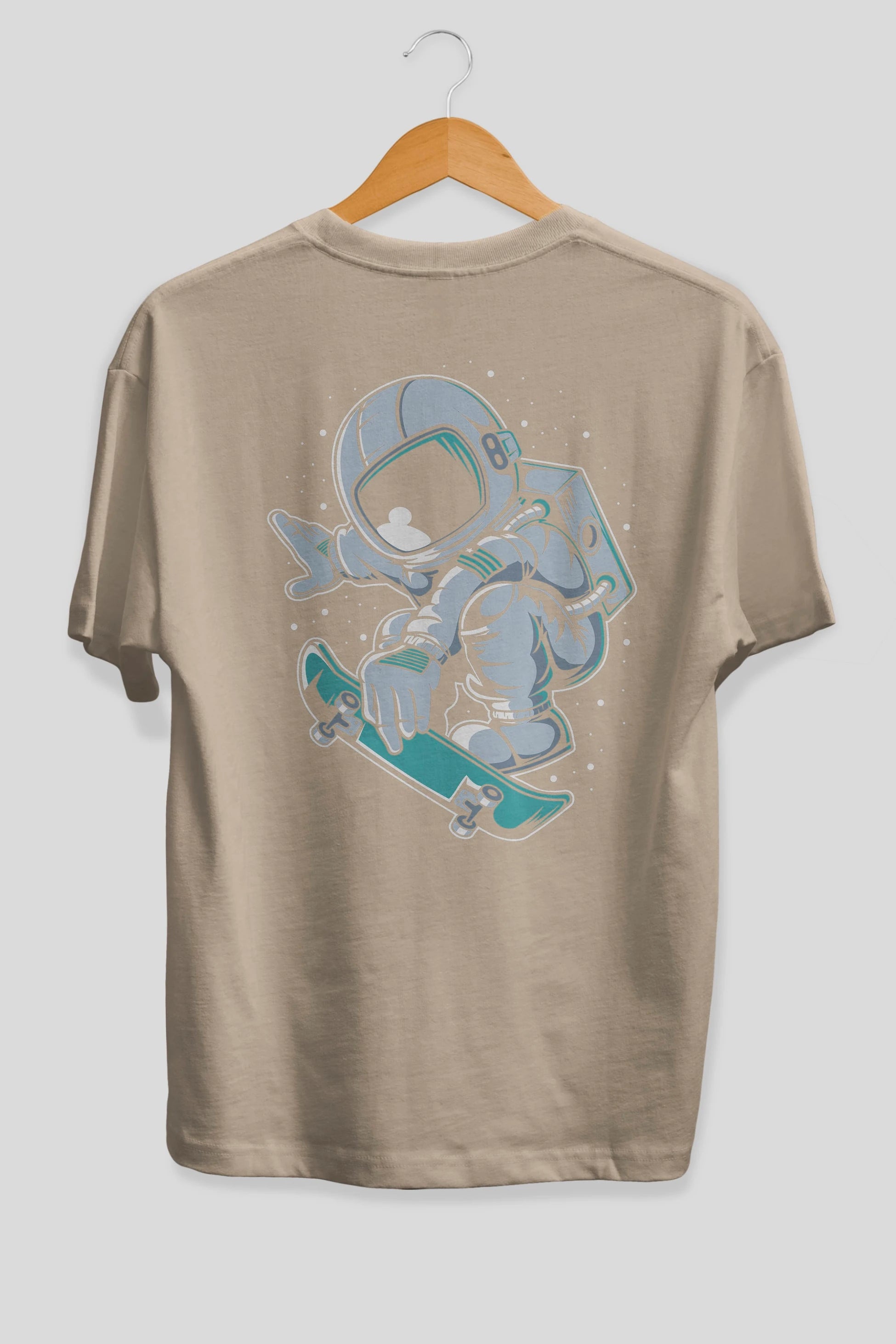 Astronaut Skateboard Jump Arka Baskılı Oversize t-shirt Erkek Kadın Unisex