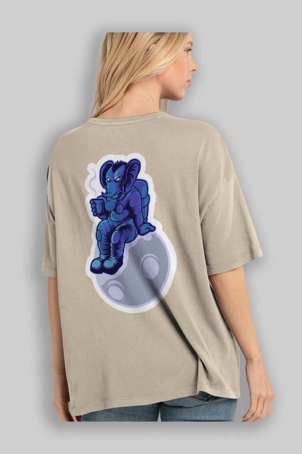 Space Elephant Drink Coffee Sticker Arka Baskılı Oversize t-shirt Erkek Kadın Unisex