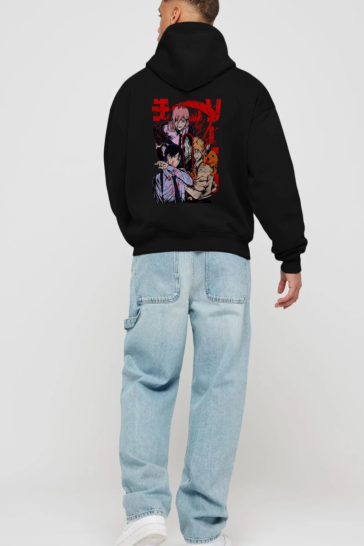 CHAINSAWMAN CREW Anime Arka Baskılı Hoodie Oversize Kapüşonlu Sweatshirt Erkek Kadın Unisex