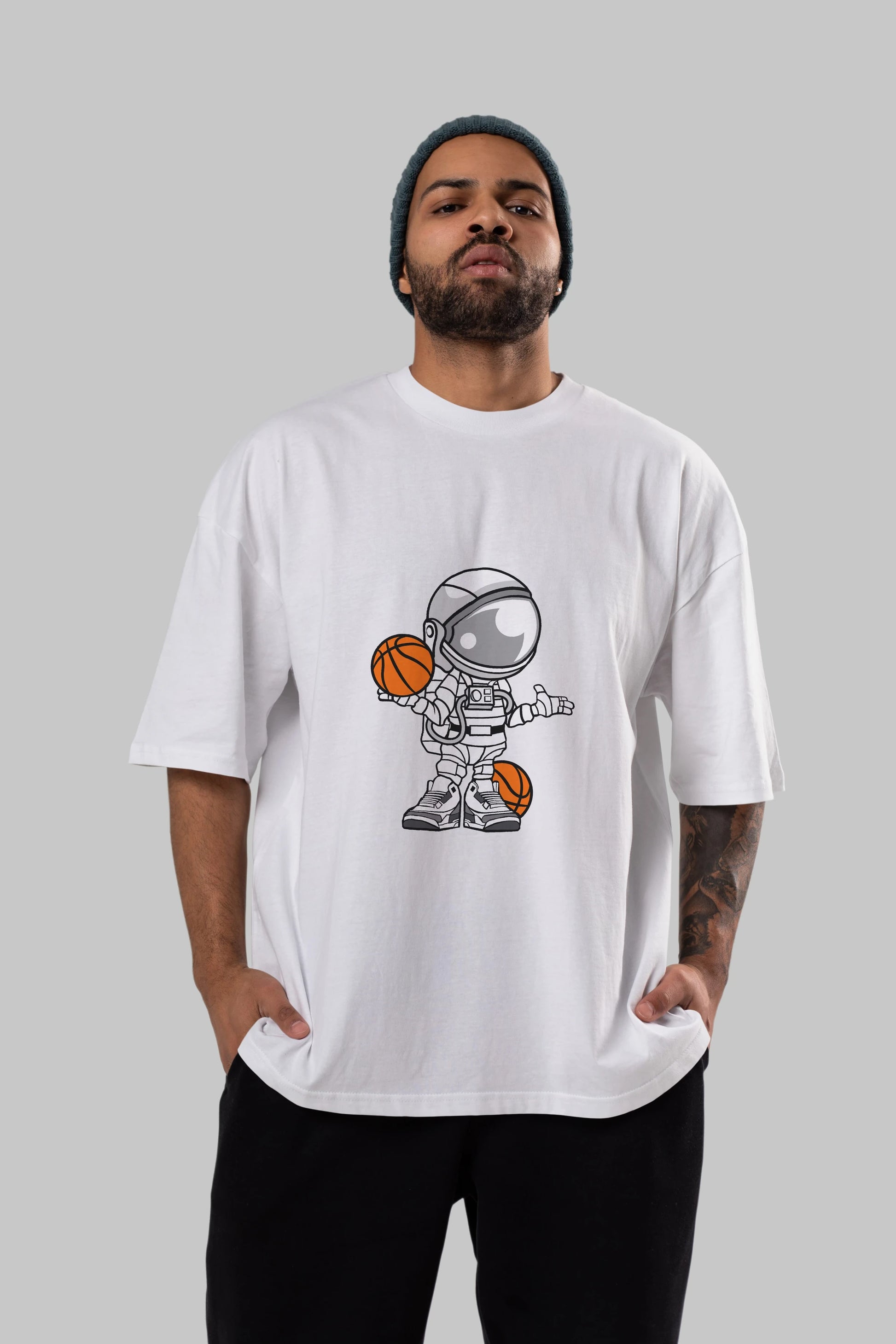 Astronaut Basketball Player Ön Baskılı Oversize t-shirt Erkek Kadın Unisex %100 Pamuk tişort