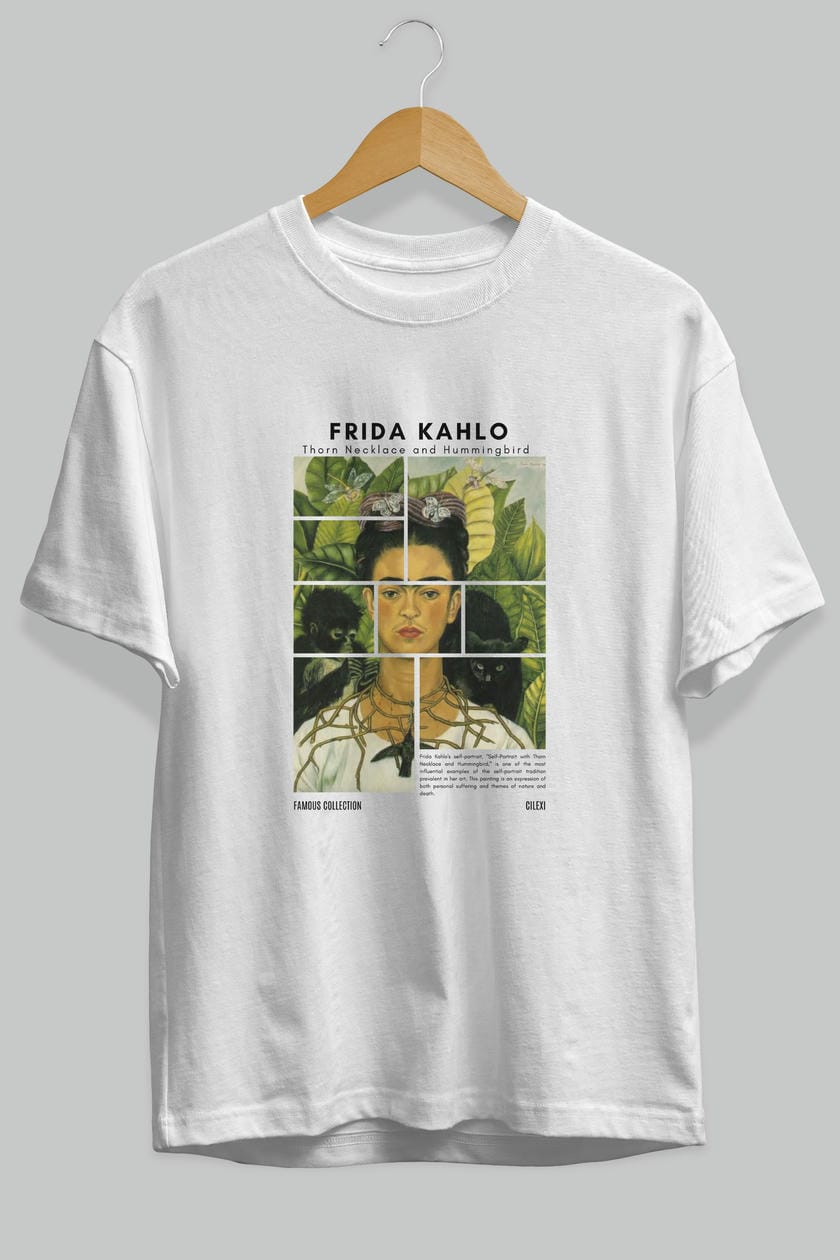 Frida Kahlo ön Baskılı Oversize t-shirt Erkek Kadın Bisiklet Yaka Pamuk tişort