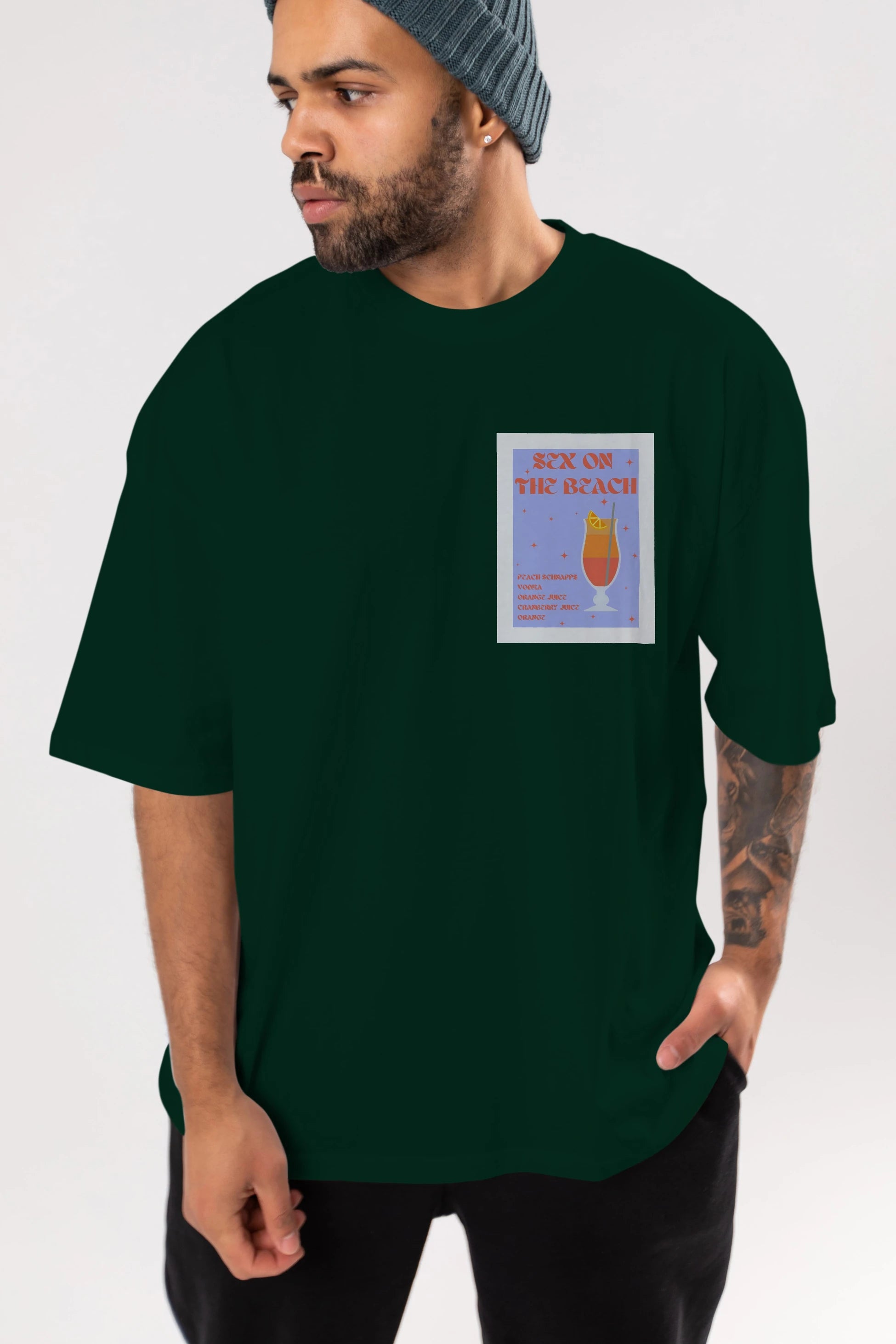 Sex On The Beach Ön Sol Baskılı Oversize t-shirt Erkek Kadın Unisex %100 Pamuk Bisiklet Yaka tişort