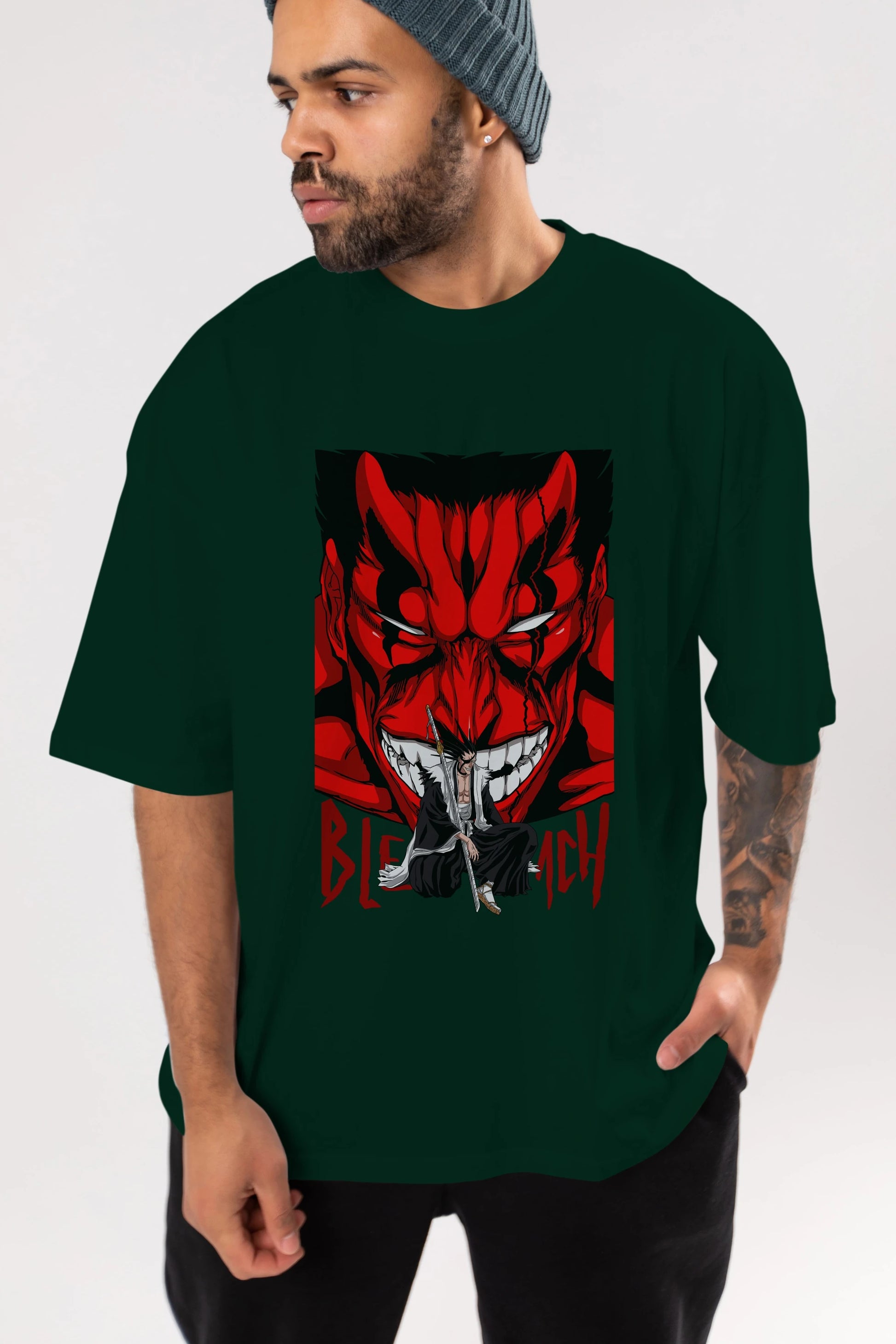 KENPACHI ZARAKI BLEACH Anime Ön Baskılı Oversize t-shirt %100 pamuk Erkek Kadın Unisex