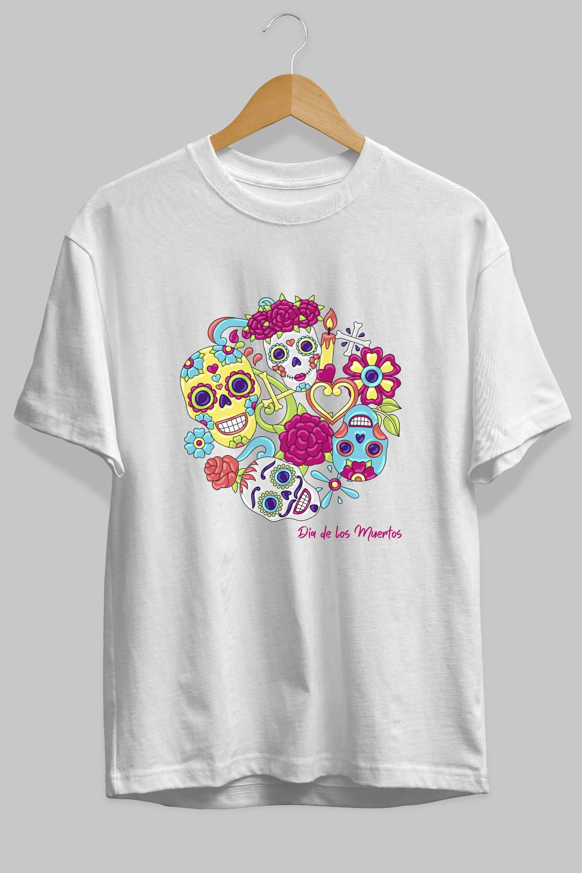 Dia de los Muertos Ön Baskılı Oversize t-shirt Erkek Kadın Unisex