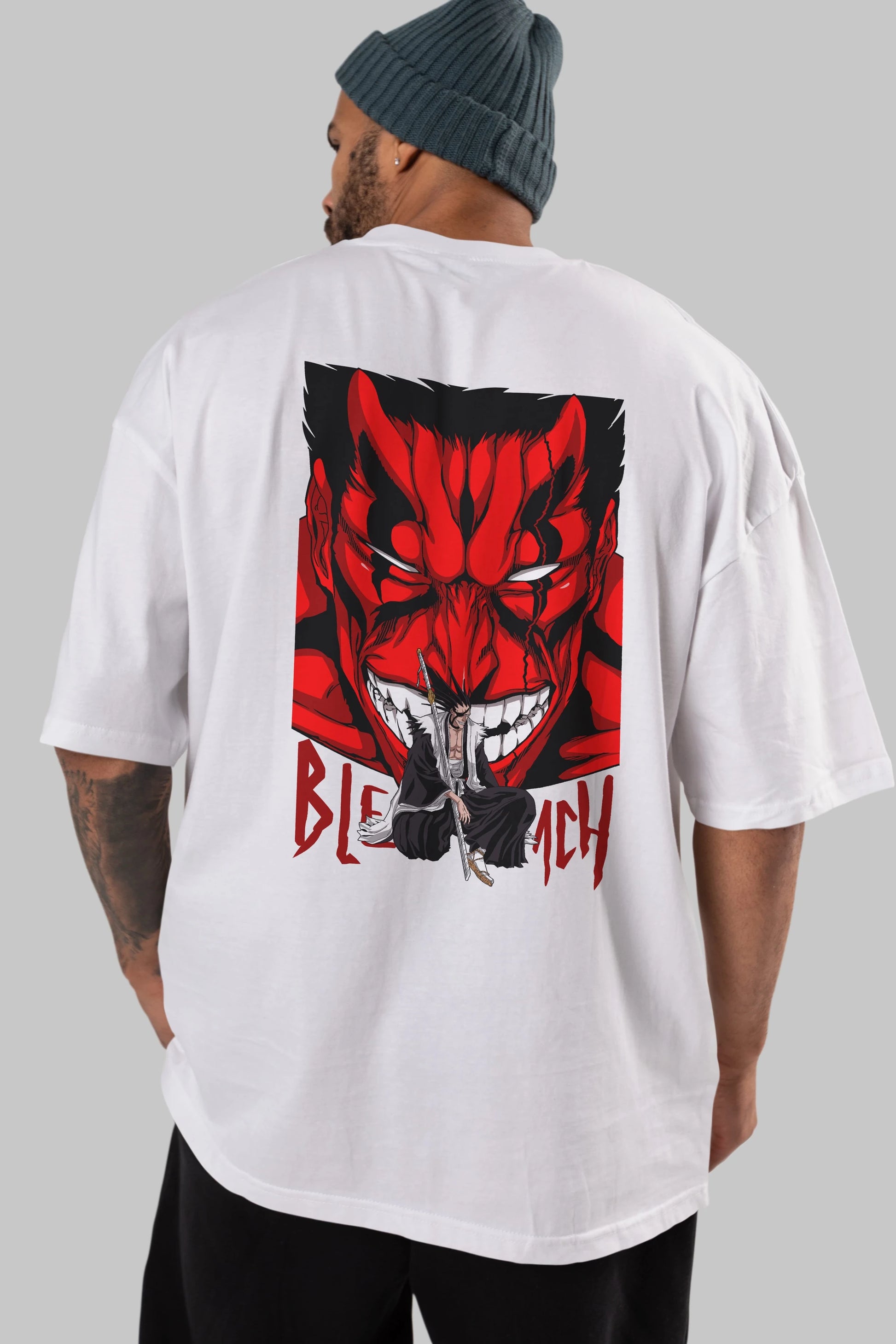KENPACHI ZARAKI BLEACH Anime Arka Baskılı Oversize t-shirt Erkek Kadın Unisex