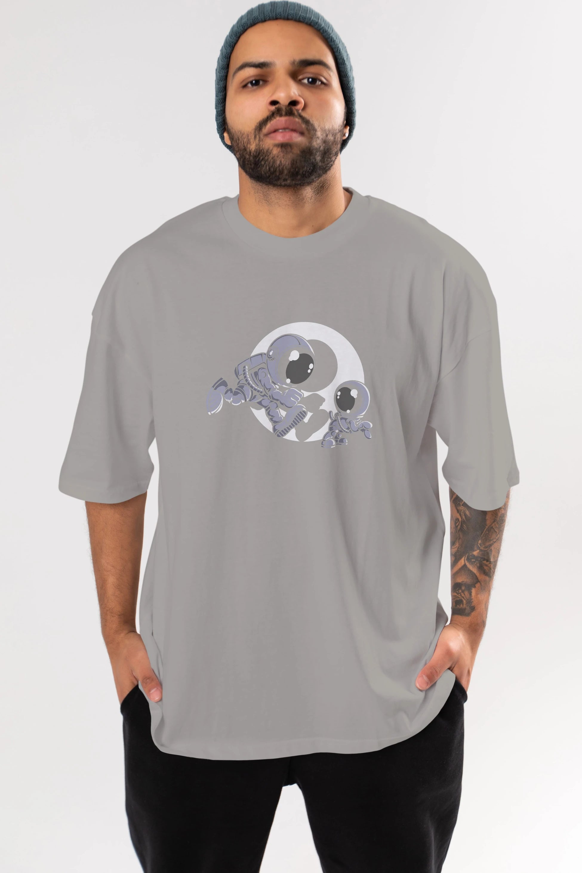 Astronaut And Little Dog Ön Baskılı Oversize t-shirt Erkek Kadın Unisex