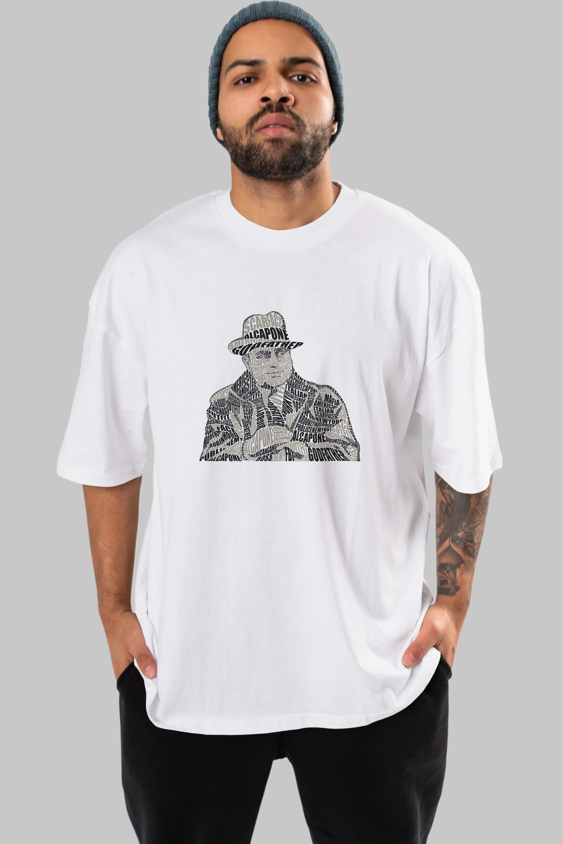 Al Capone Calligram Ön Baskılı Oversize t-shirt %100 pamuk Erkek Kadın Unisex