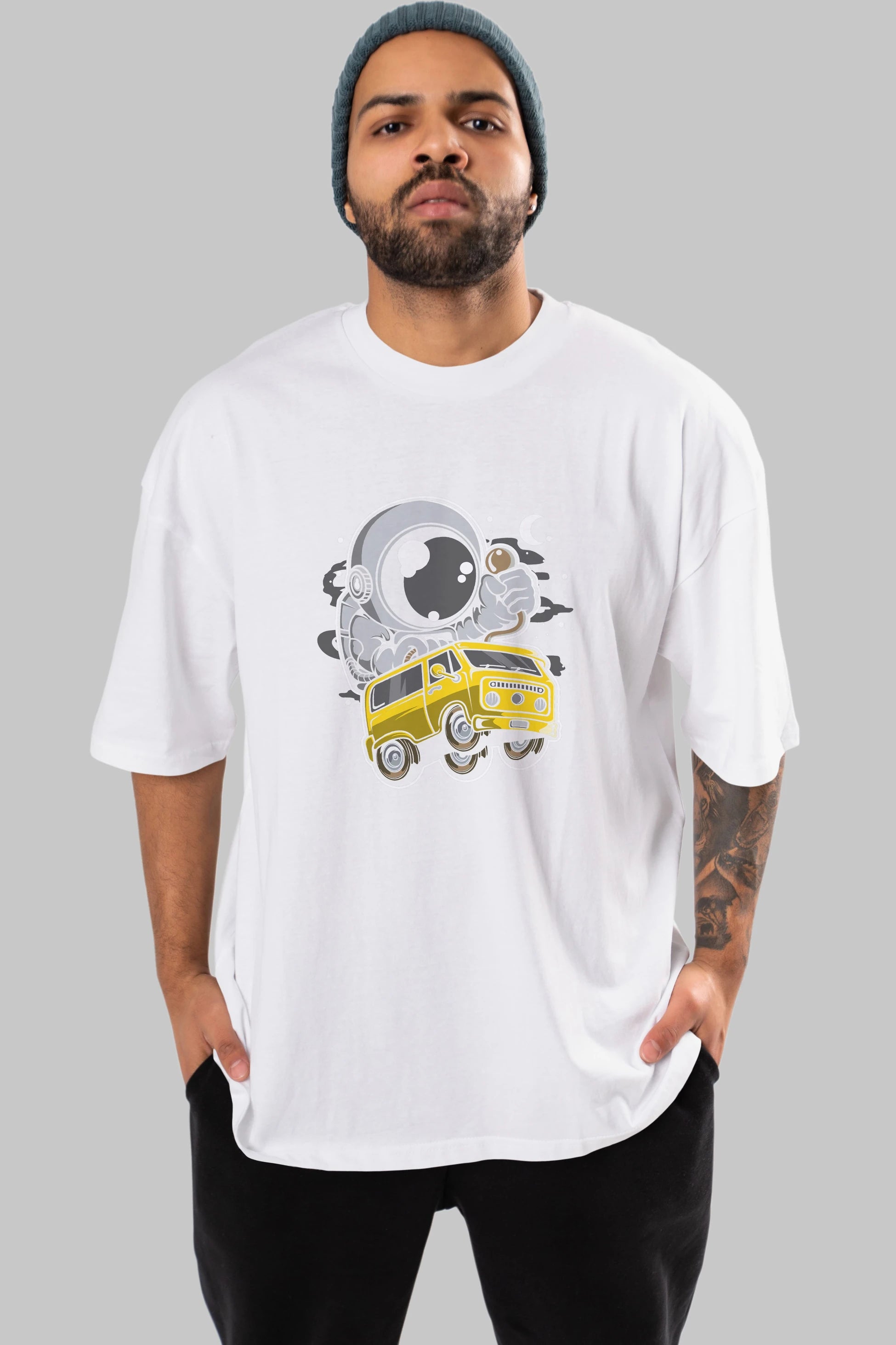 Astronaut Car Racer Ön Baskılı Oversize t-shirt Erkek Kadın Unisex