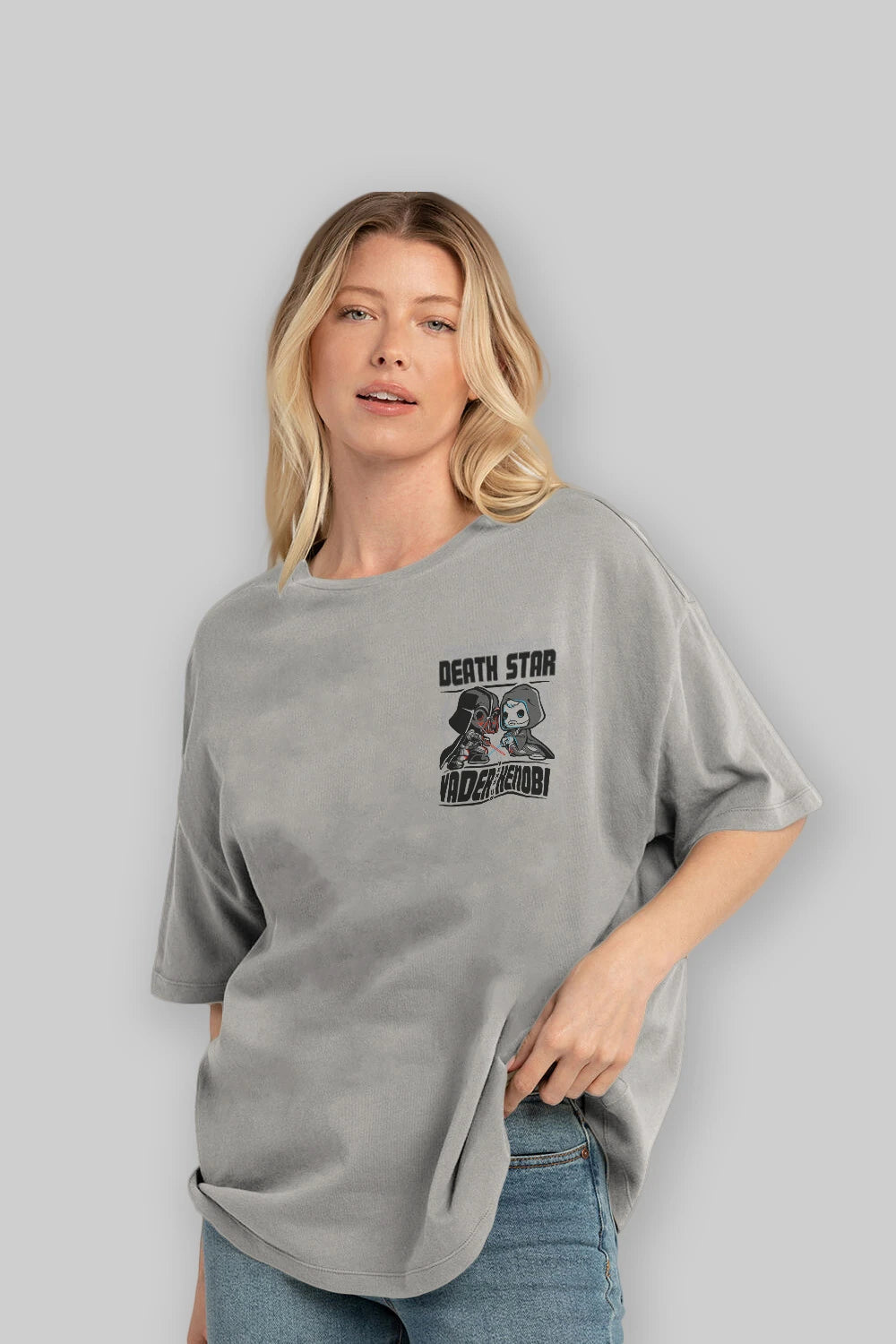 Vader Kenobi Ön Sol Baskılı Oversize t-shirt Erkek Kadın Unisex %100 Pamuk Bisiklet Yaka tişort