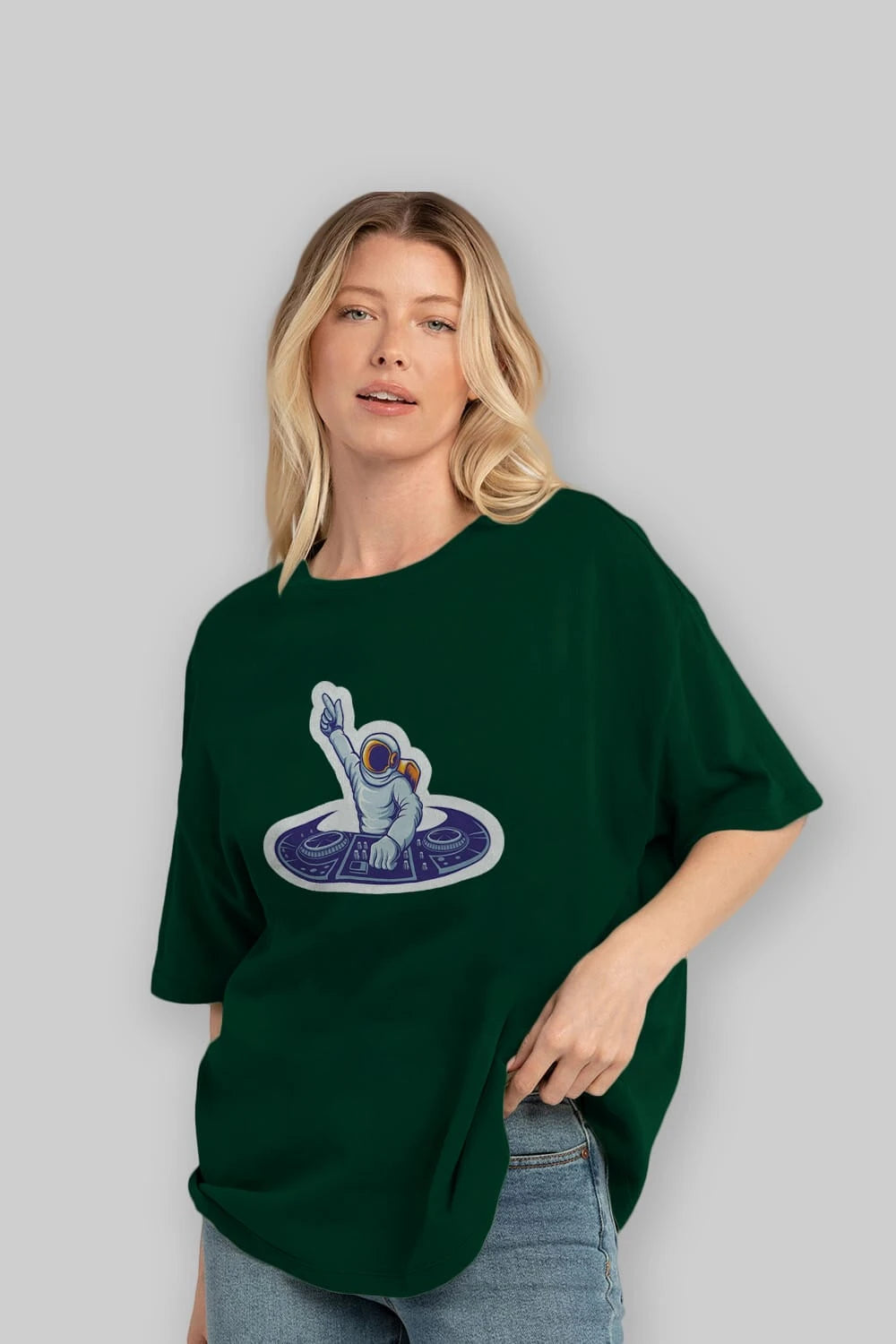 Astronaut Disk Jockey Party Sticker Ön Baskılı Oversize t-shirt Erkek Kadın Unisex