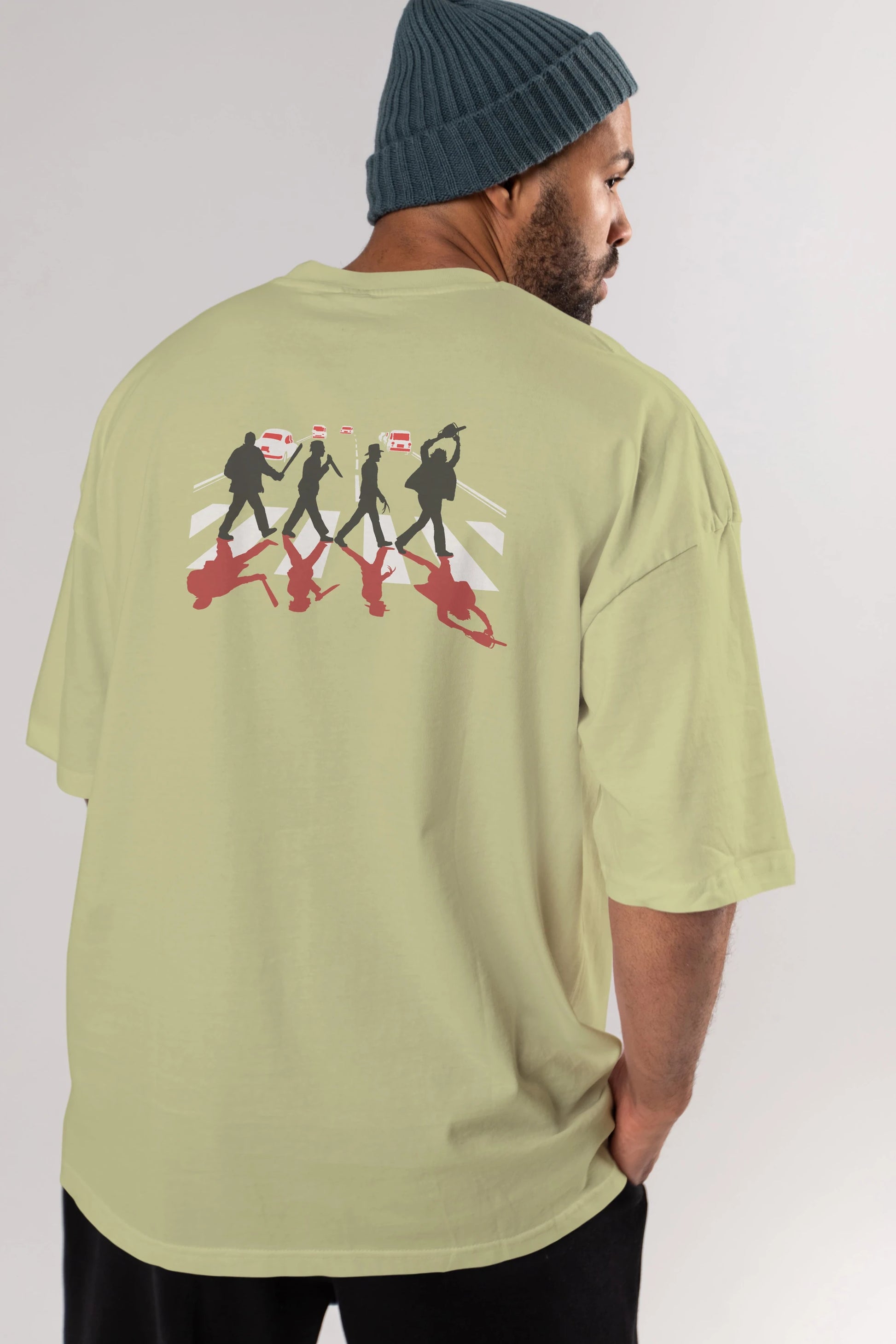 Abbey Road Killer Red Arka Baskılı Oversize t-shirt %100 pamuk Erkek Kadın Unisex