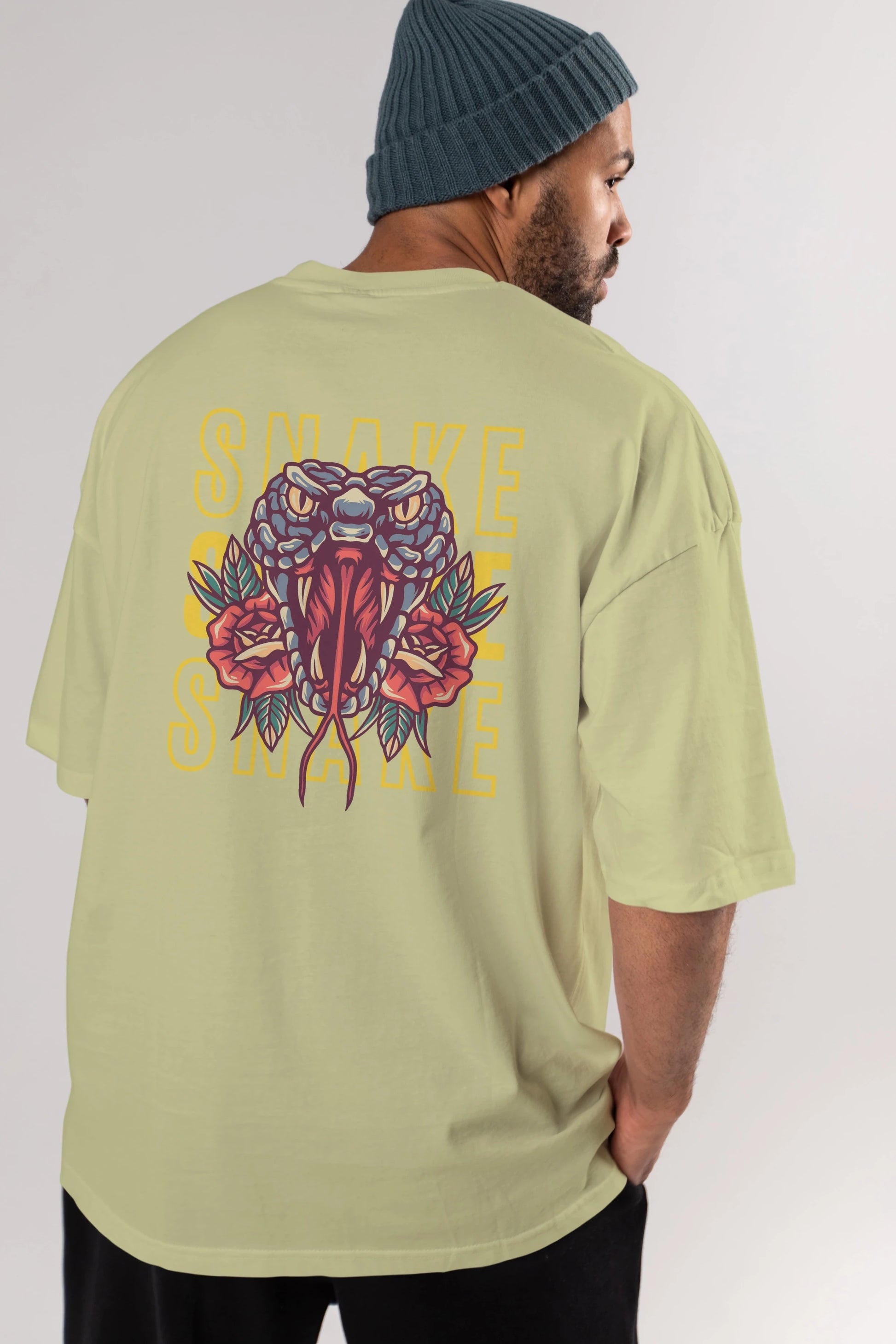 Snake Arka Baskılı Oversize t-shirt Erkek Kadın Unisex