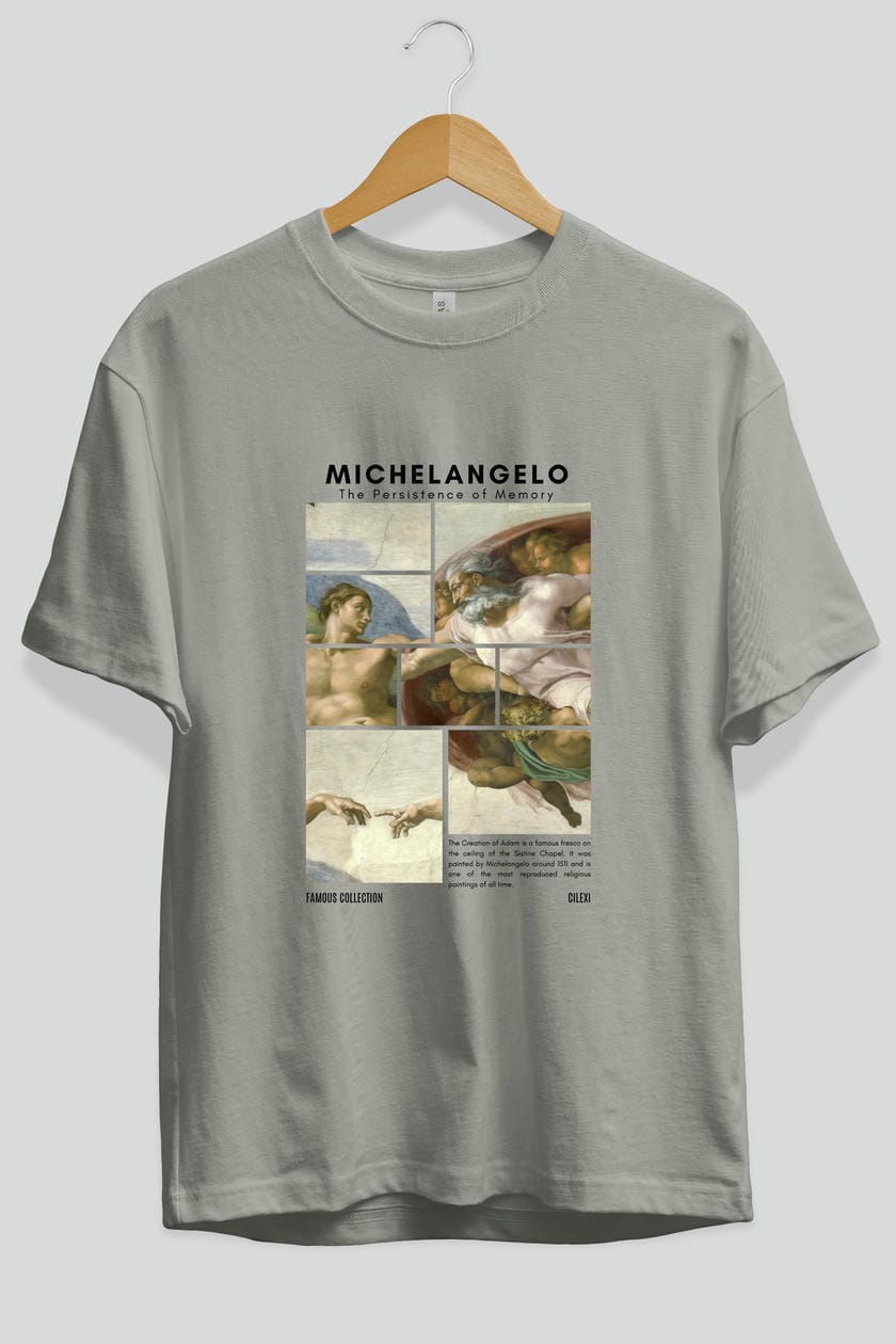 Michelangelo ön Baskılı Oversize t-shirt Erkek Kadın Bisiklet Yaka Pamuk tişort