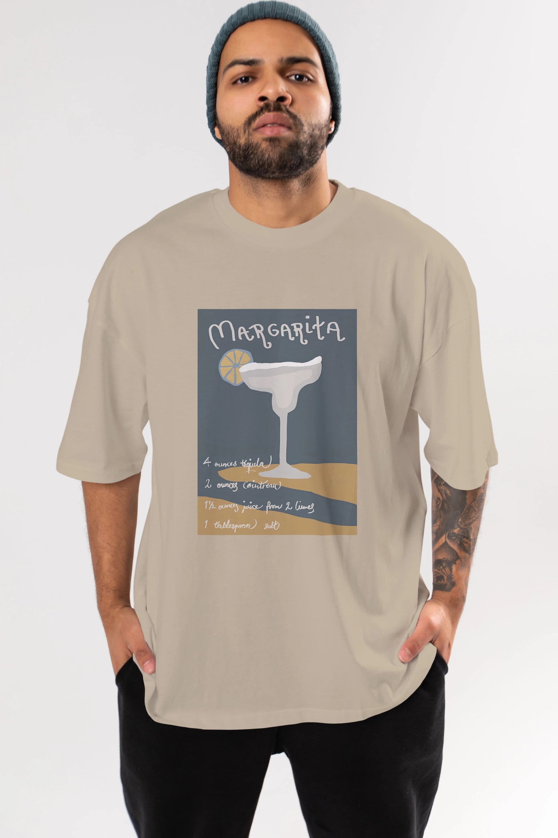 Margarita 2 Ön Baskılı Oversize t-shirt Erkek Kadın Unisex %100 Pamuk Bisiklet Yaka tişort