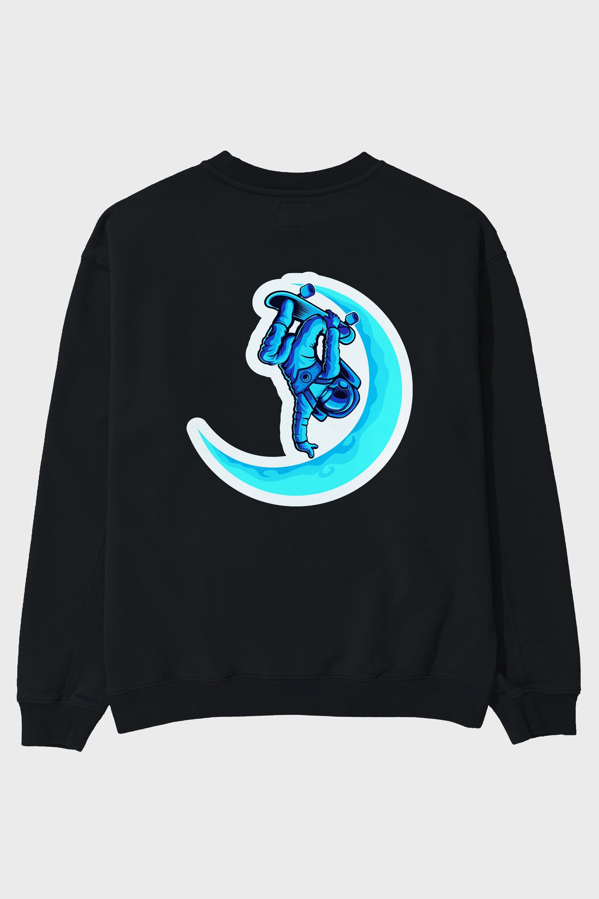 Skating on the moon sticker Arka Baskılı Oversize Sweatshirt Erkek Kadın Unisex
