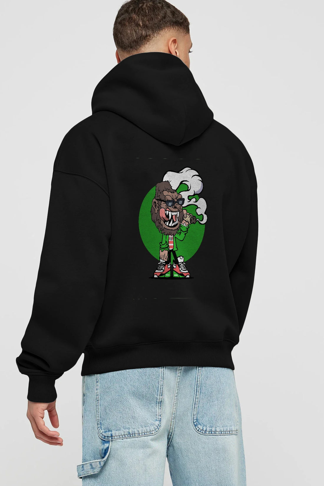 Gorilla Smoker Arka Baskılı Hoodie Oversize Kapüşonlu Sweatshirt Erkek Kadın Unisex