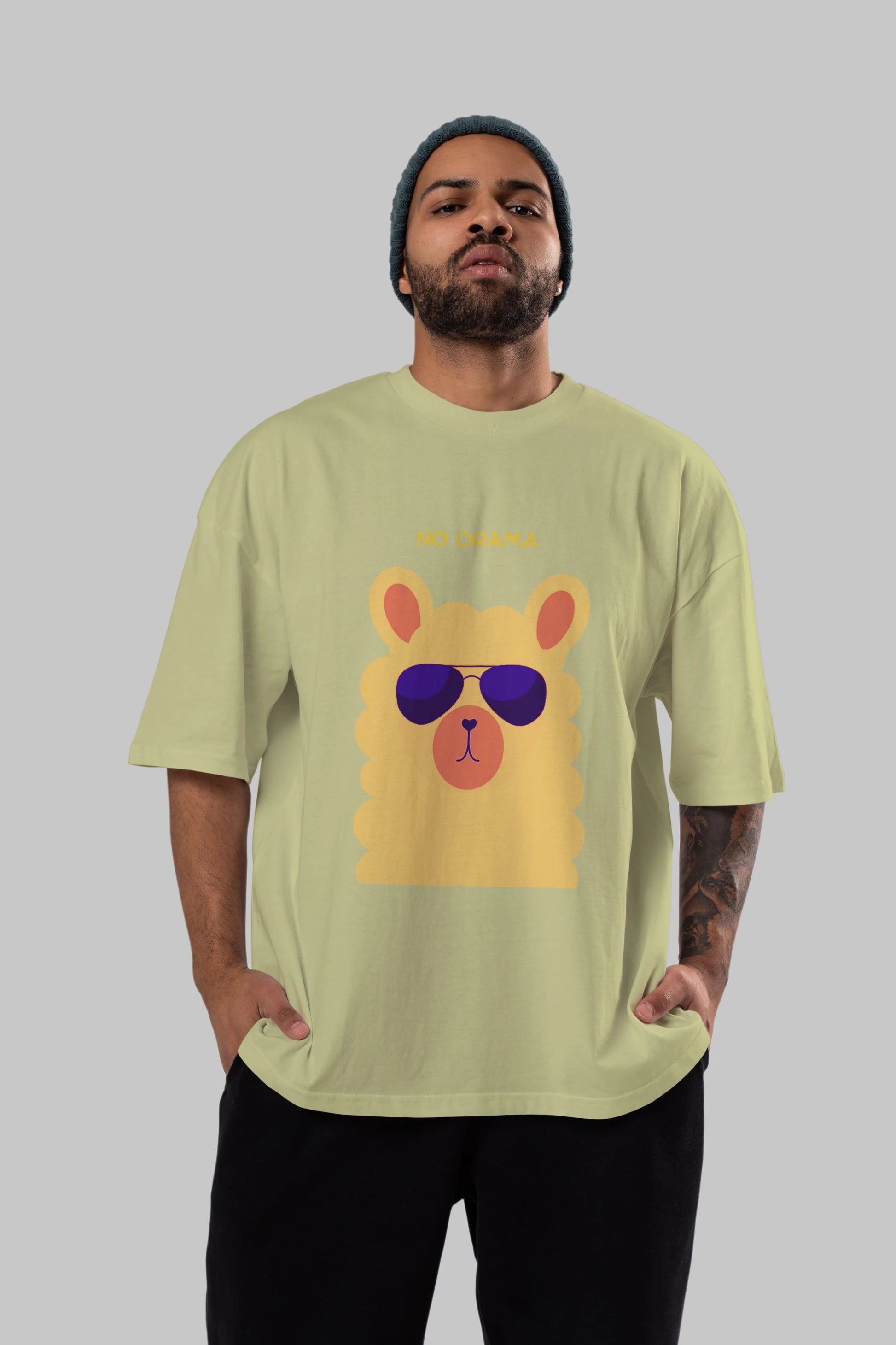 No Drama Yazılı Lama Ön Baskılı Oversize t-shirt Erkek Kadın Unisex