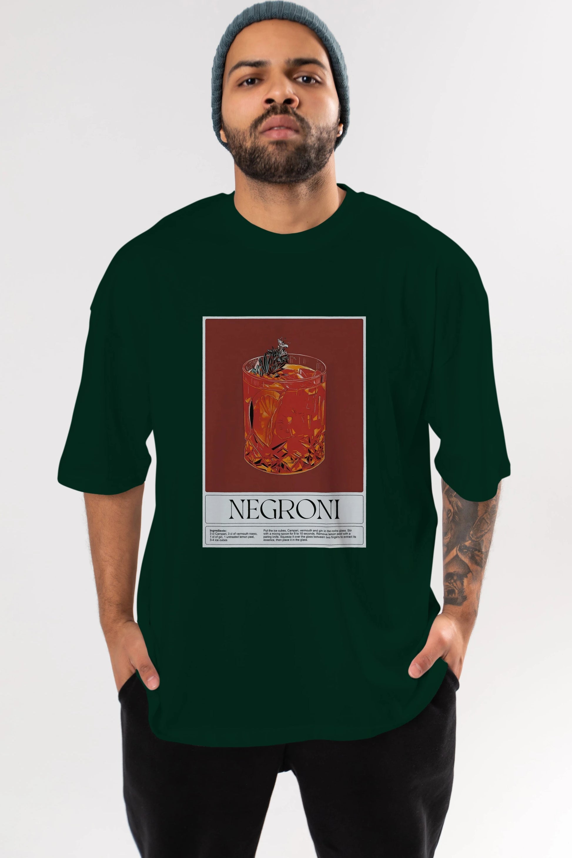 Negroni 2 Ön Baskılı Oversize t-shirt Erkek Kadın Unisex %100 Pamuk Bisiklet Yaka tişort