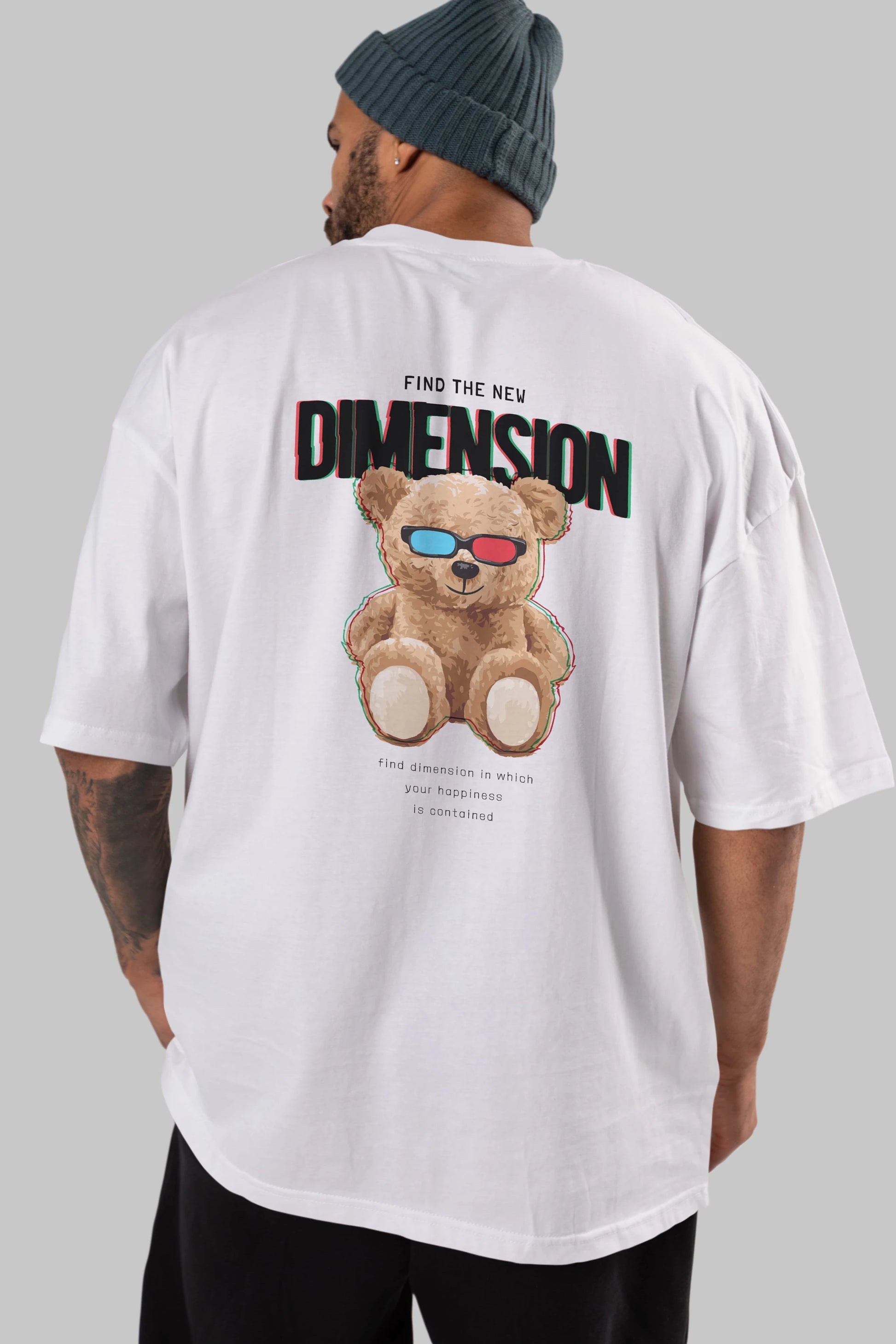 Teddy Bear Dimension Arka Baskılı Oversize t-shirt Erkek Kadın Unisex %100 Pamuk