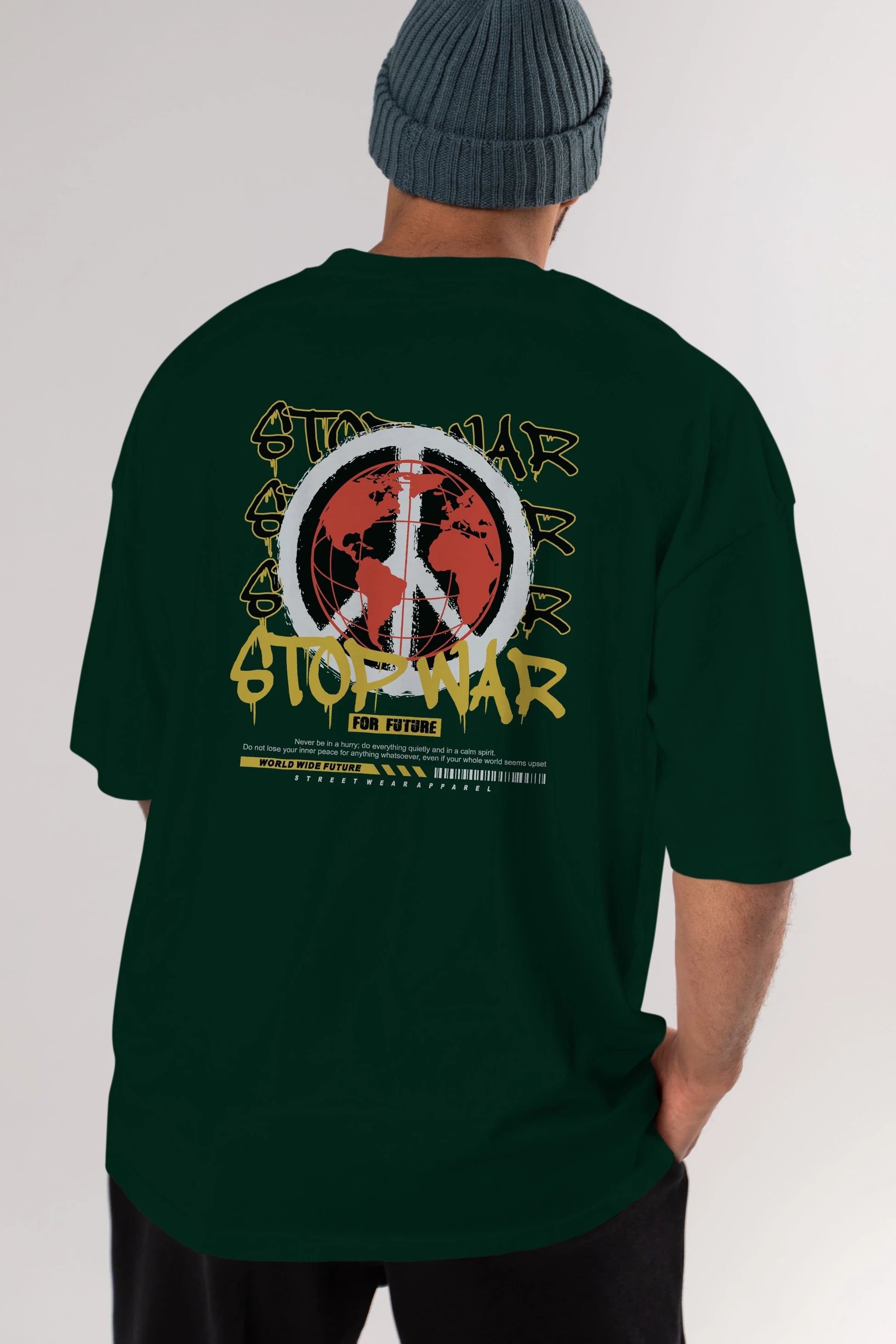 Stop War for Future Arka Baskılı Oversize t-shirt Erkek Kadın Unisex