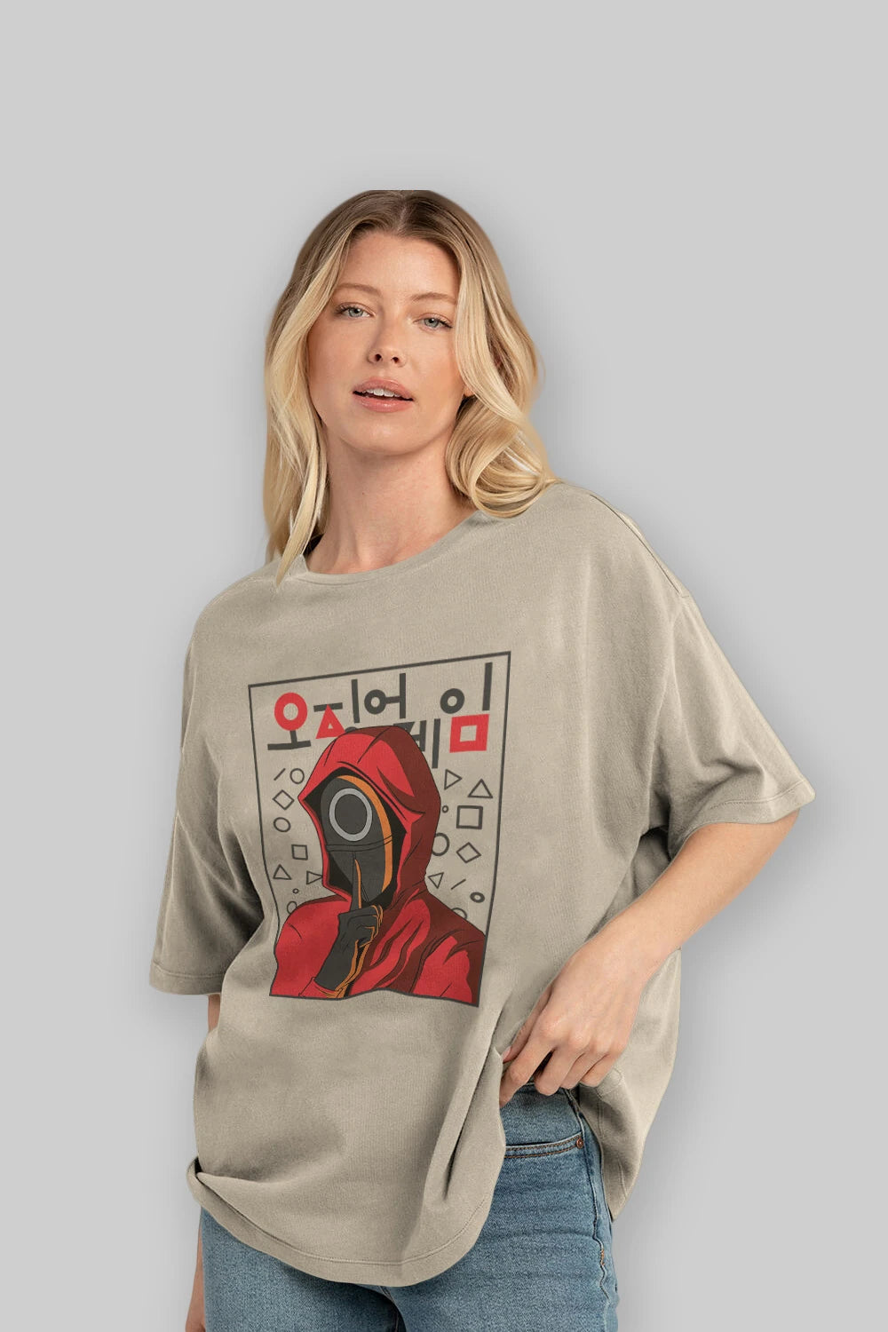 Squid Game (5) Ön Baskılı Oversize t-shirt Erkek Kadın Unisex %100 Pamuk Bisiklet Yaka tişort