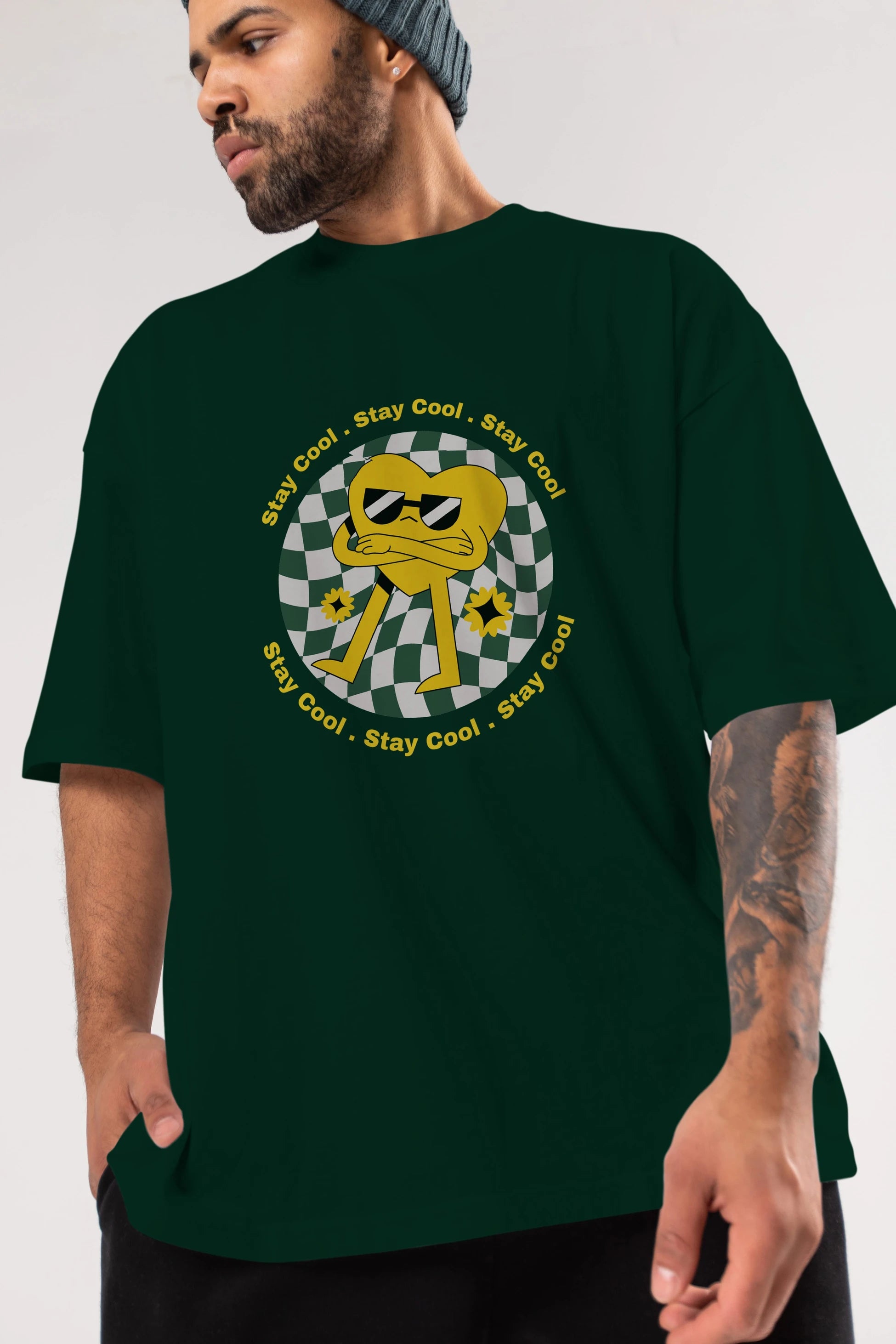 Stay Cool Yazılı Ön Baskılı Oversize t-shirt Erkek Kadın Unisex