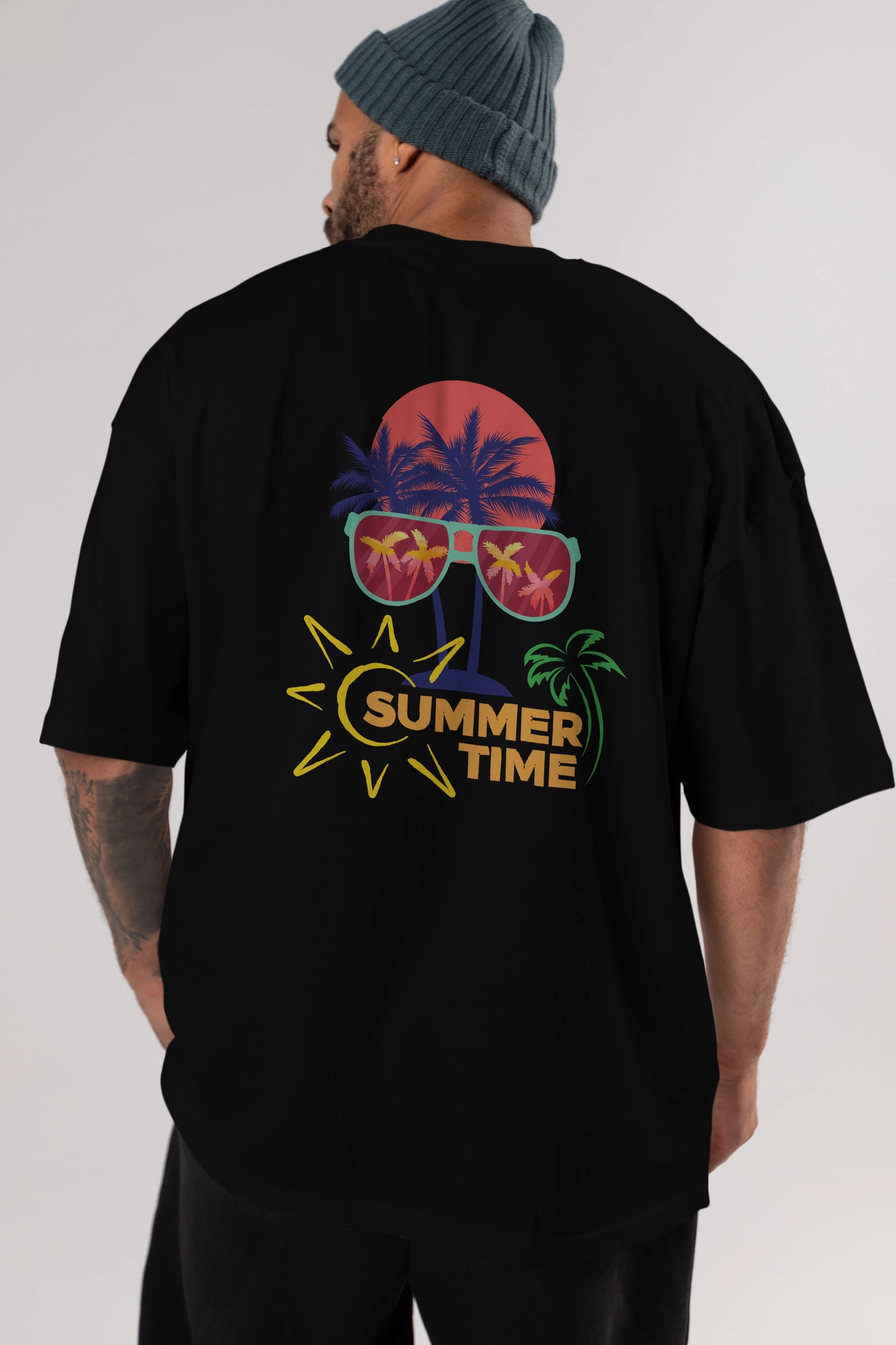 Summer Time Yazılı Arka Baskılı Oversize t-shirt Erkek Kadın Unisex