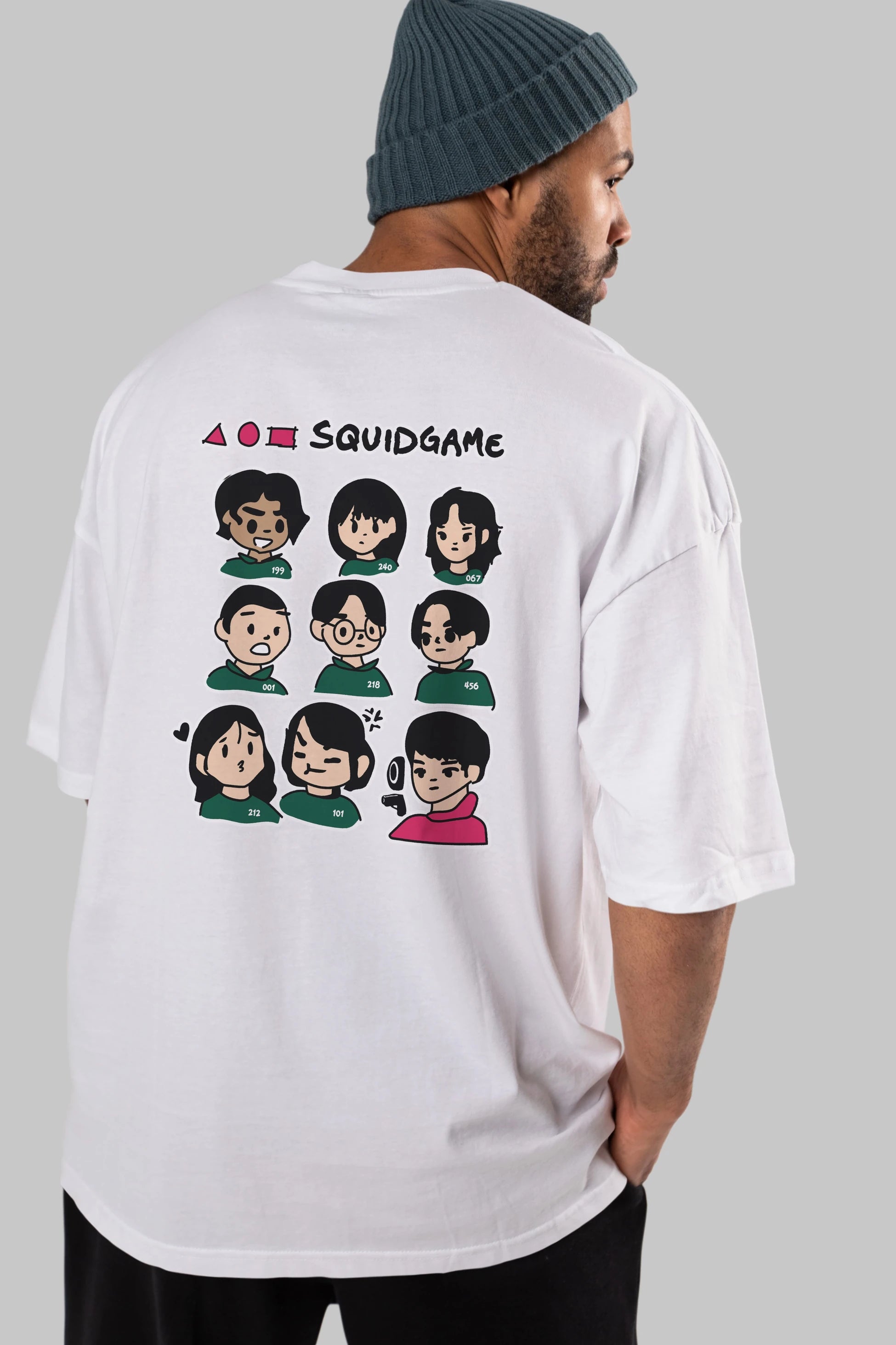 Squid Game (3) Arka Baskılı Oversize t-shirt Erkek Kadın Unisex %100 Pamuk Bisiklet Yaka tişort