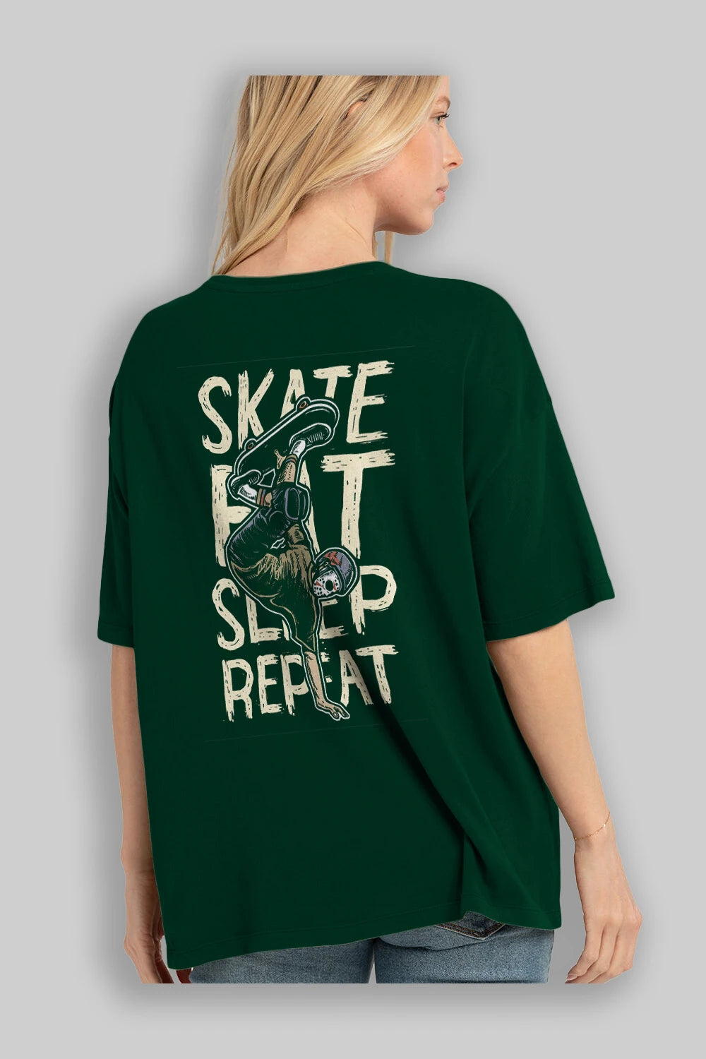 Skate Eat Sleep Repeat Arka Baskılı Oversize t-shirt Erkek Kadın Unisex %100 Pamuk