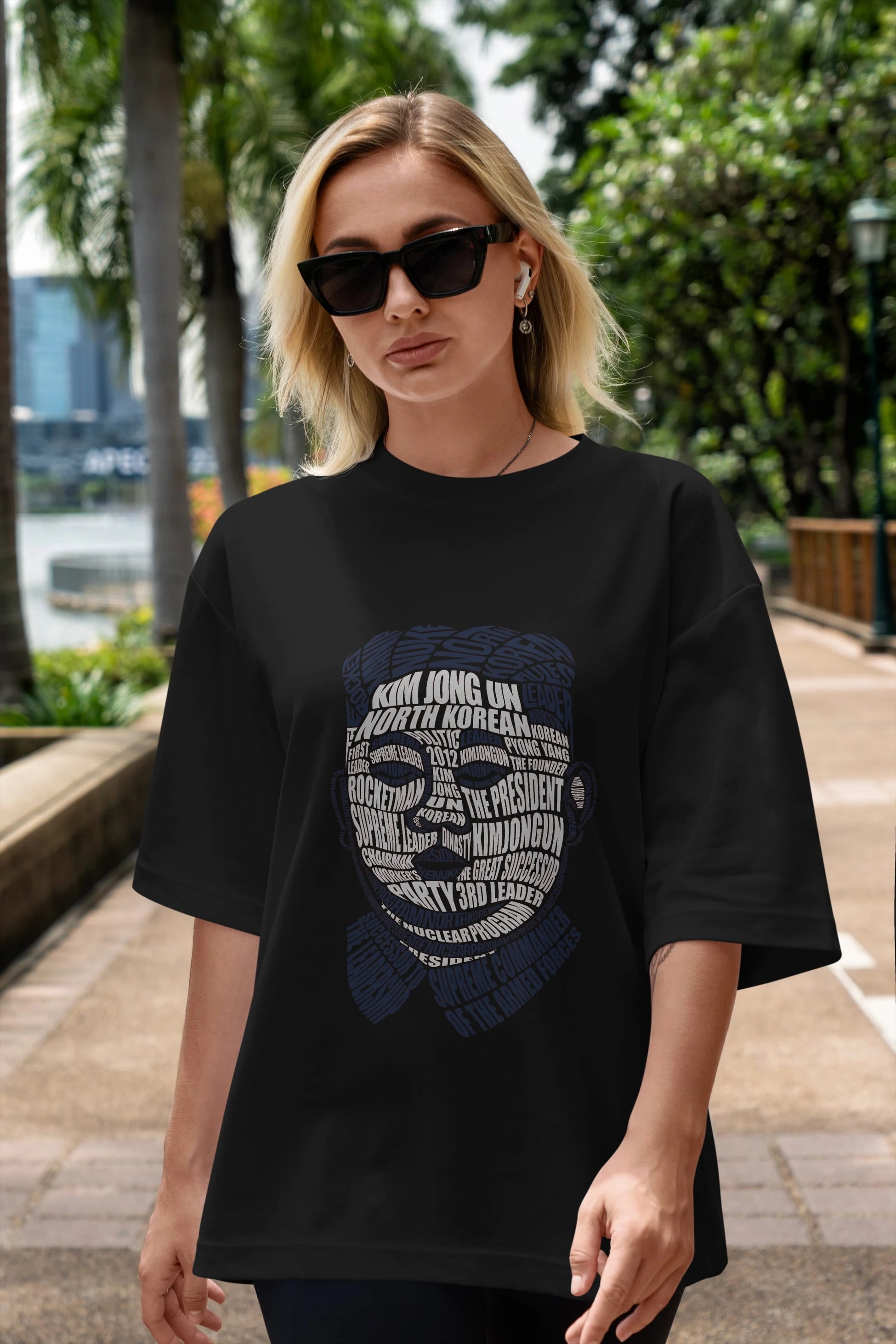 Kim Jong Un Calligram Ön Baskılı Oversize t-shirt %100 pamuk Erkek Kadın Unisex