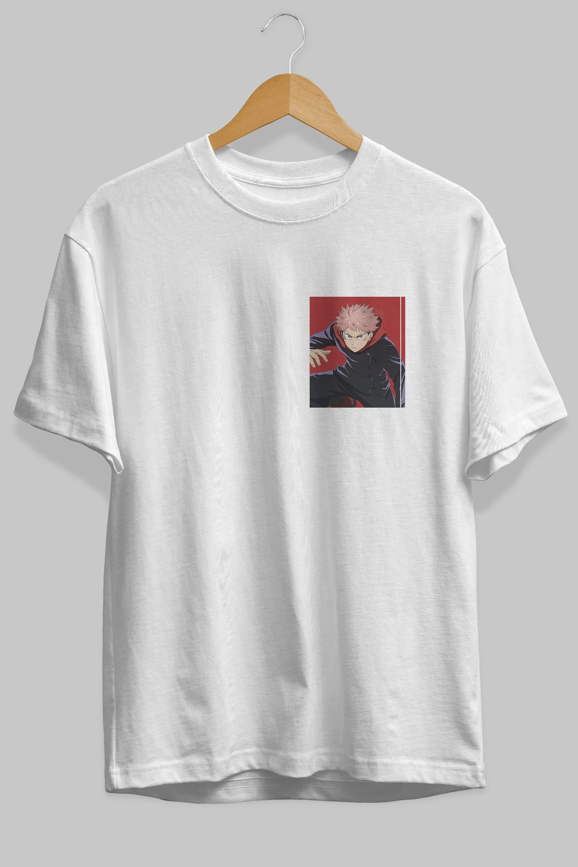 Yuuji Itadori 2 Ön Sol Baskılı Oversize t-shirt Erkek Kadın Unisex %100 Pamuk Bisiklet Yaka tişort
