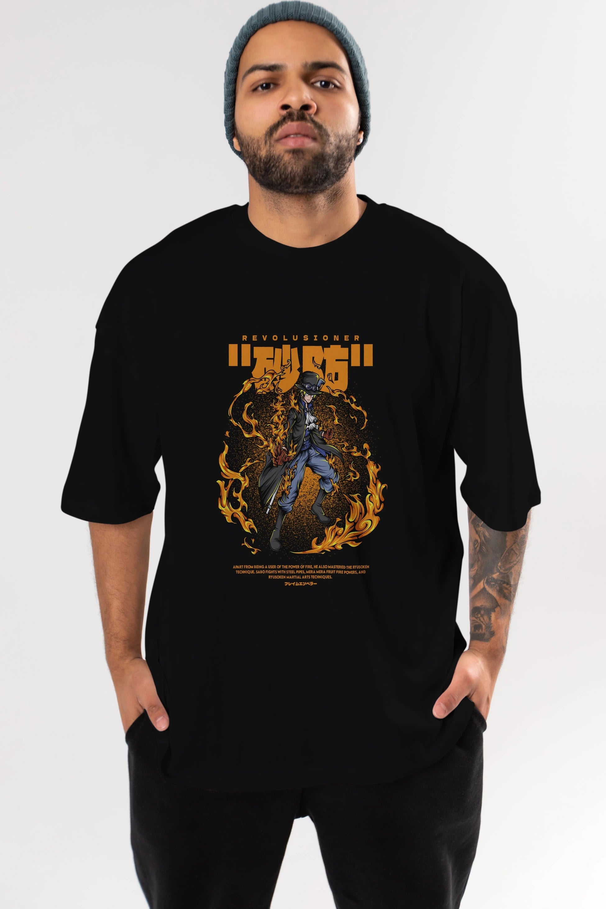Revolusioner Sabo Anime Ön Baskılı Oversize t-shirt %100 pamuk Erkek Kadın Unisex
