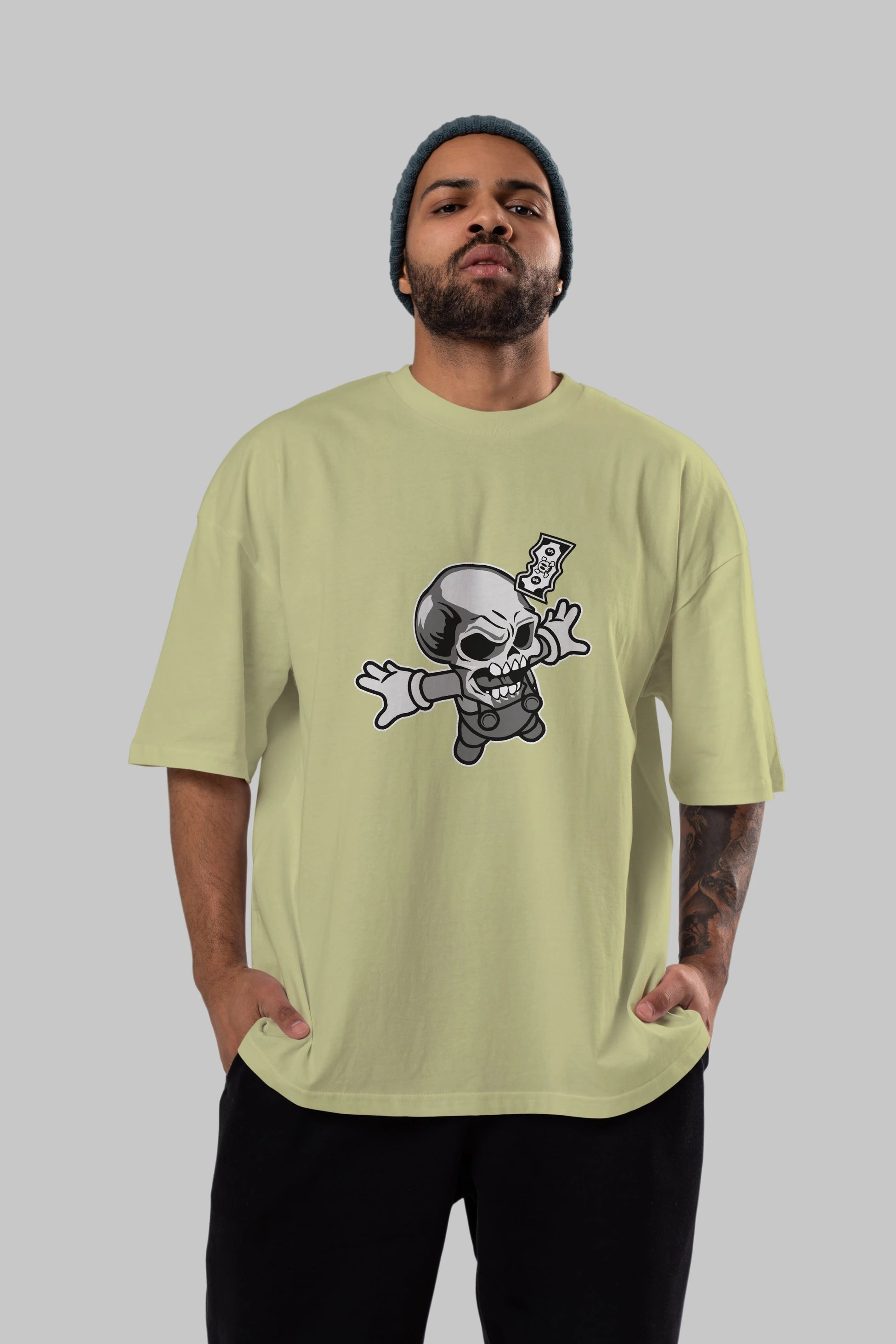 Skull Drowning Ön Baskılı Oversize t-shirt Erkek Kadın Unisex %100 Pamuk tişort