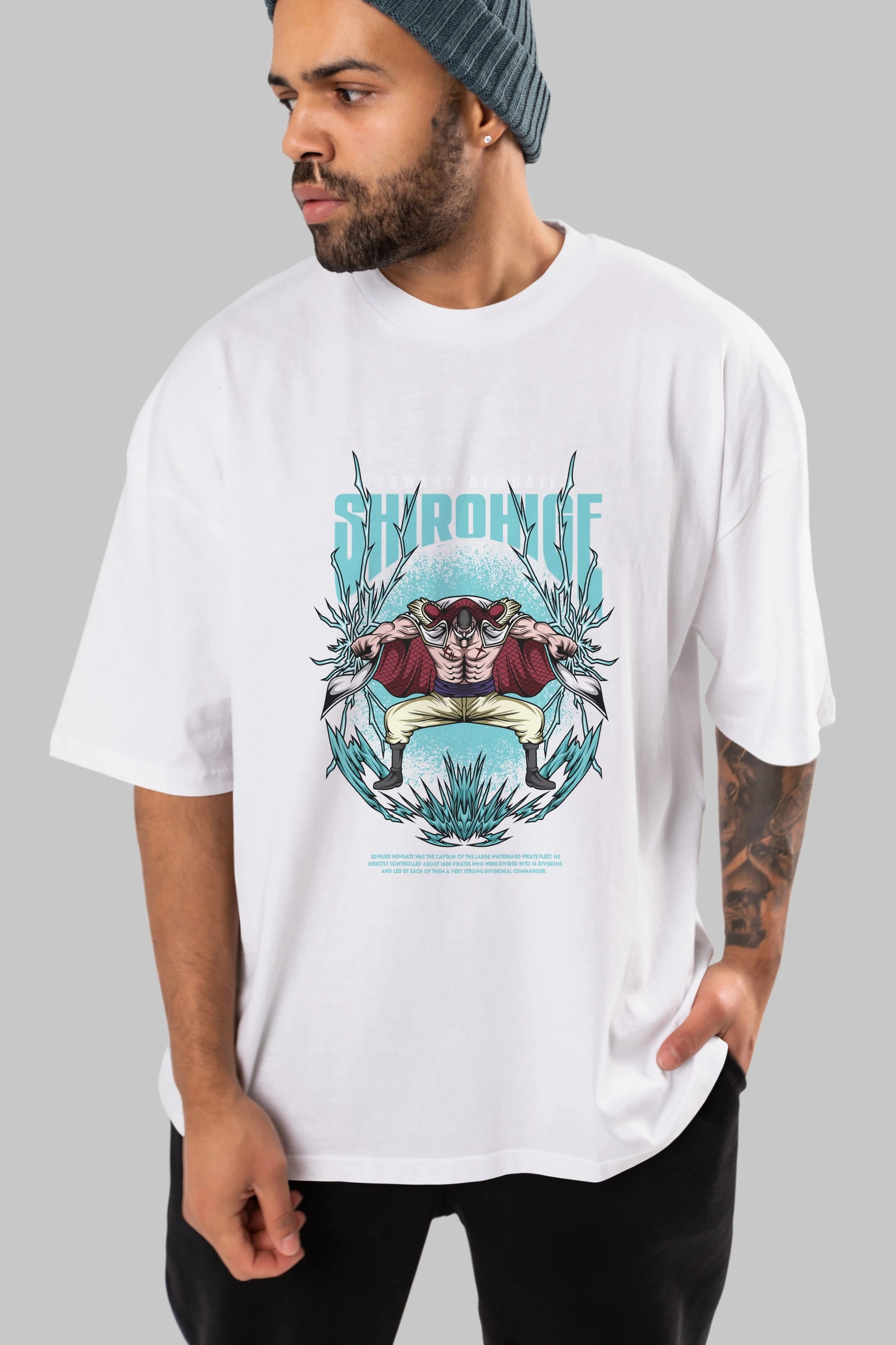 Shirohige Anime Ön Baskılı Oversize t-shirt %100 pamuk Erkek Kadın Unisex