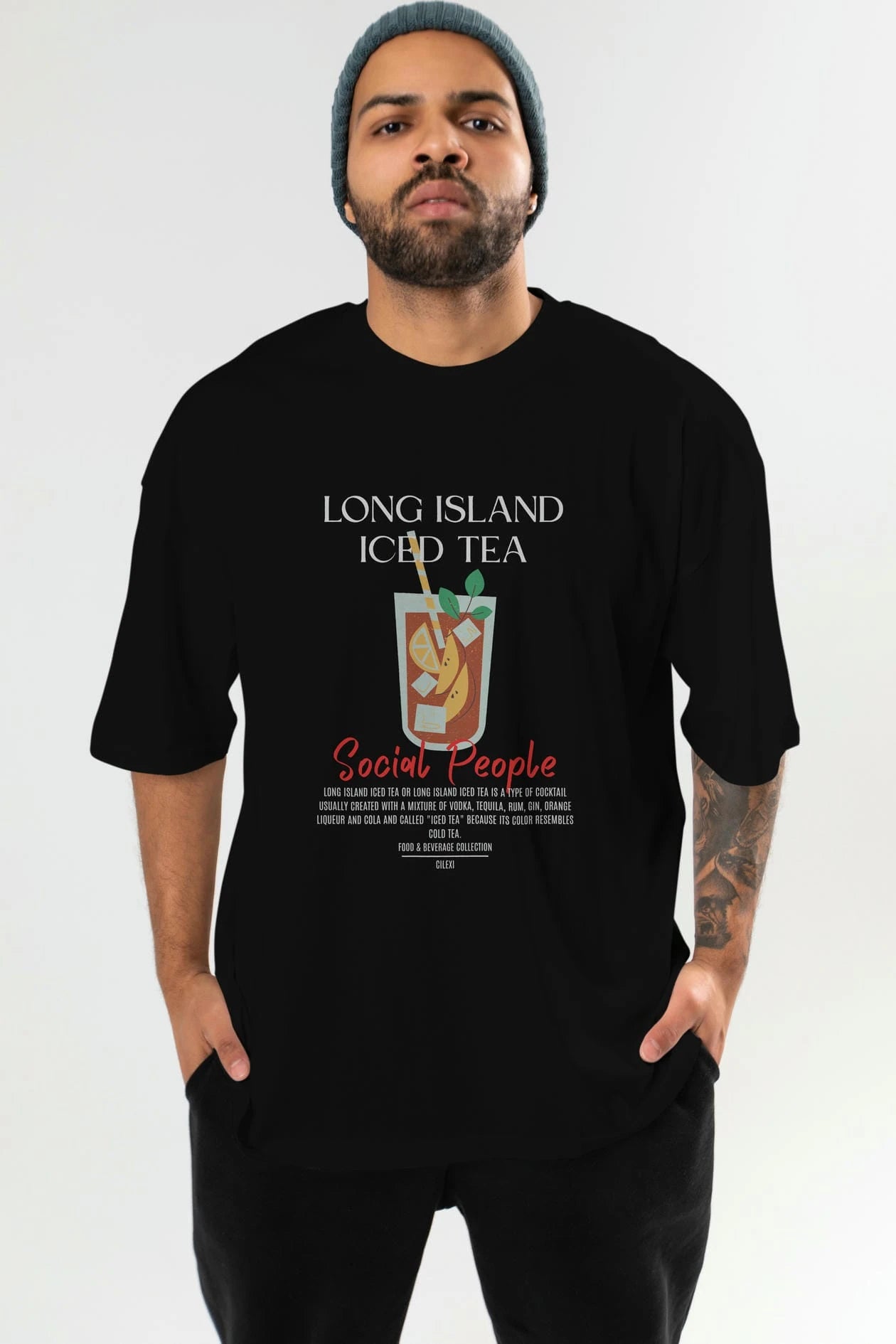 Long Island ıced tea Kokteyl Serisi ön Baskılı Oversize t-shirt Erkek Kadın %100 Pamuk Bisiklet Yaka tişort