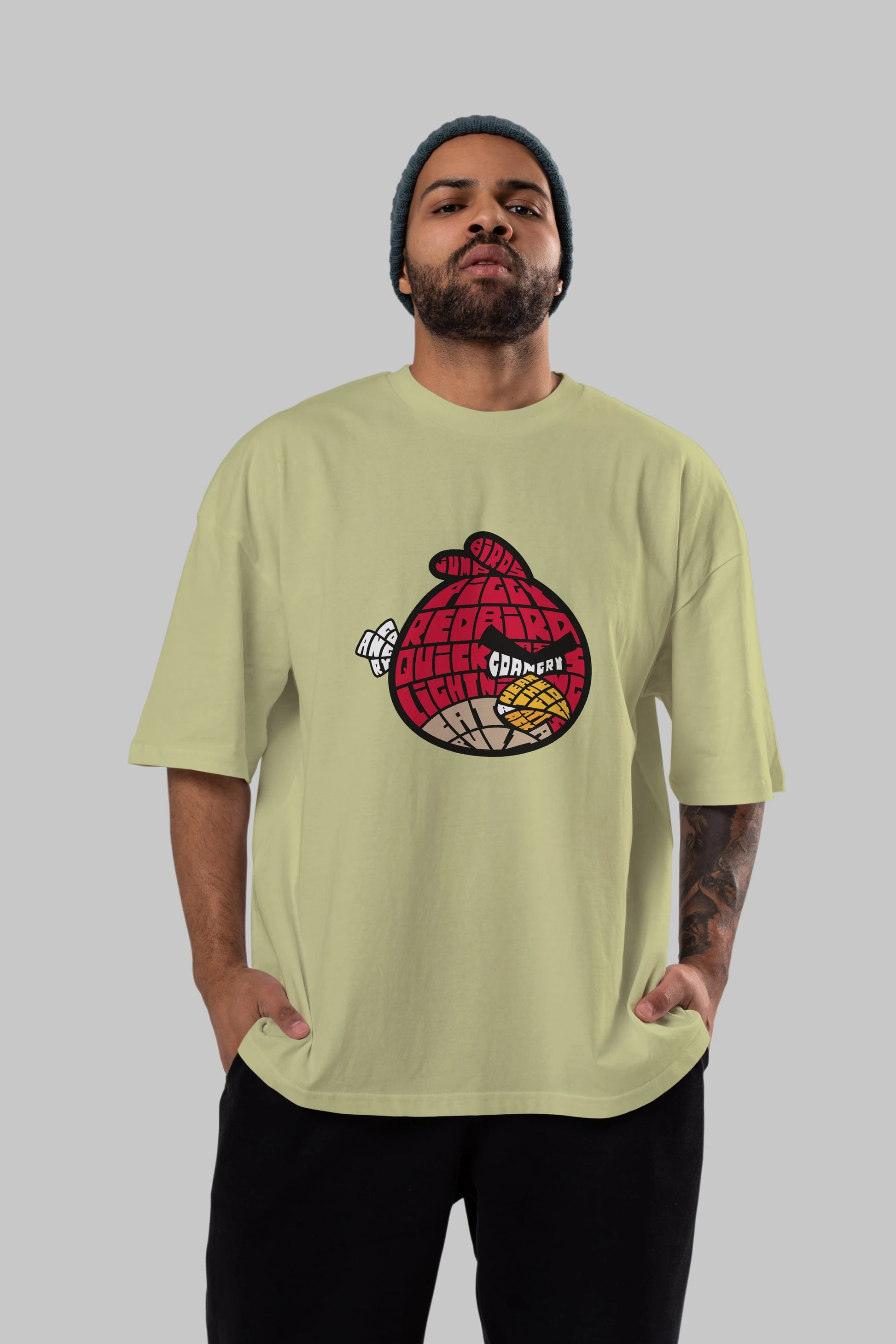 Bird With Anger Ön Baskılı Oversize t-shirt %100 pamuk Erkek Kadın Unisex