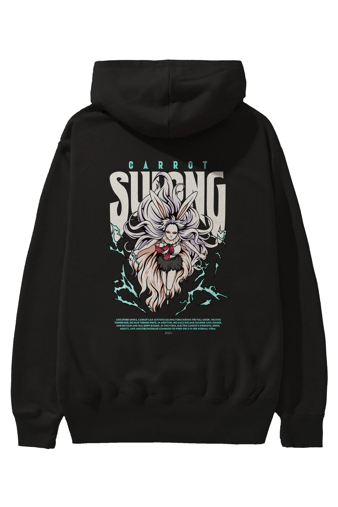 Carrot Sulong Anime Arka Baskılı Hoodie Oversize Kapüşonlu Sweatshirt Erkek Kadın Unisex