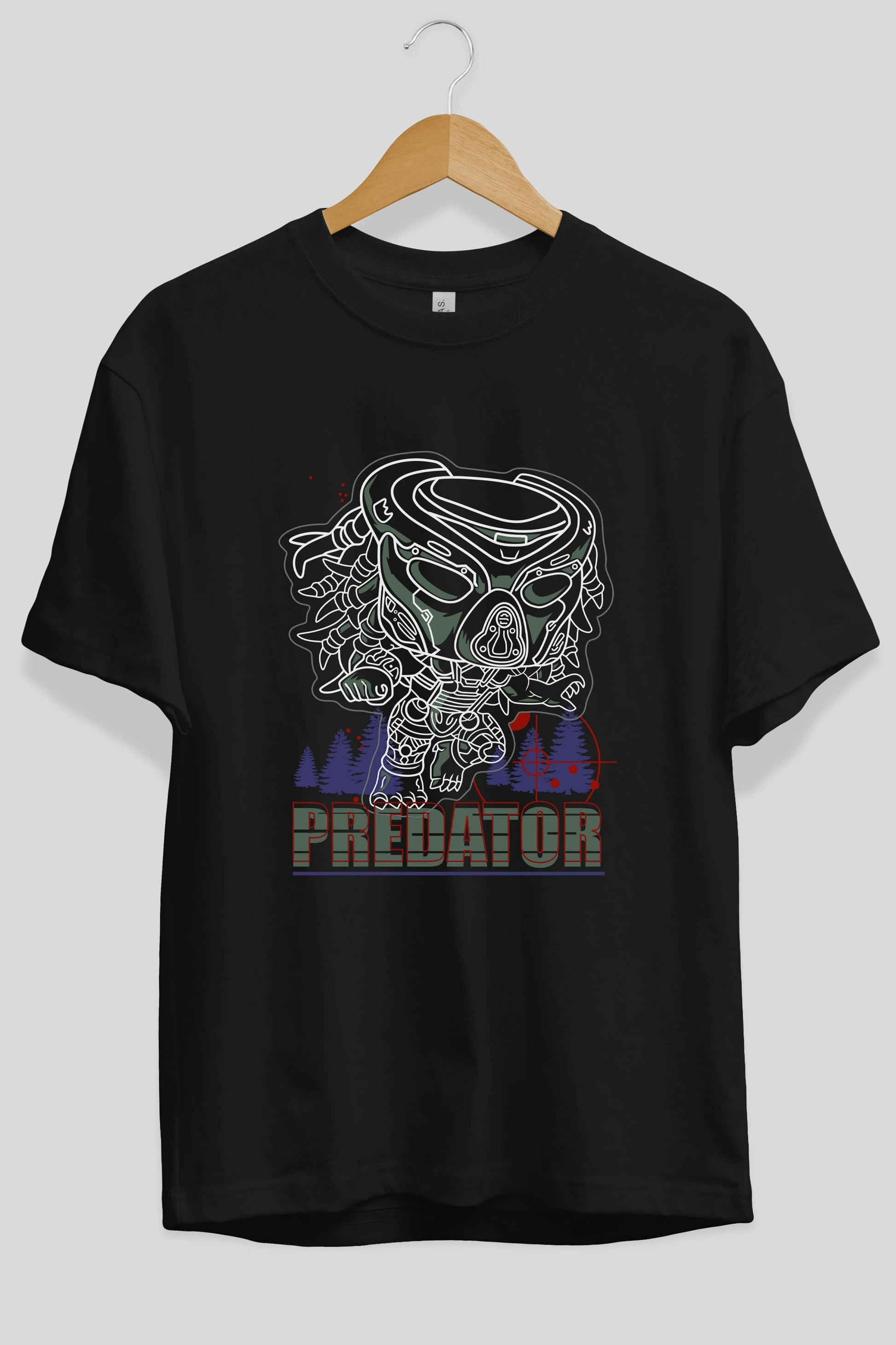 Predator Ön Baskılı Oversize t-shirt Erkek Kadın Unisex %100 Pamuk Bisiklet Yaka tişort