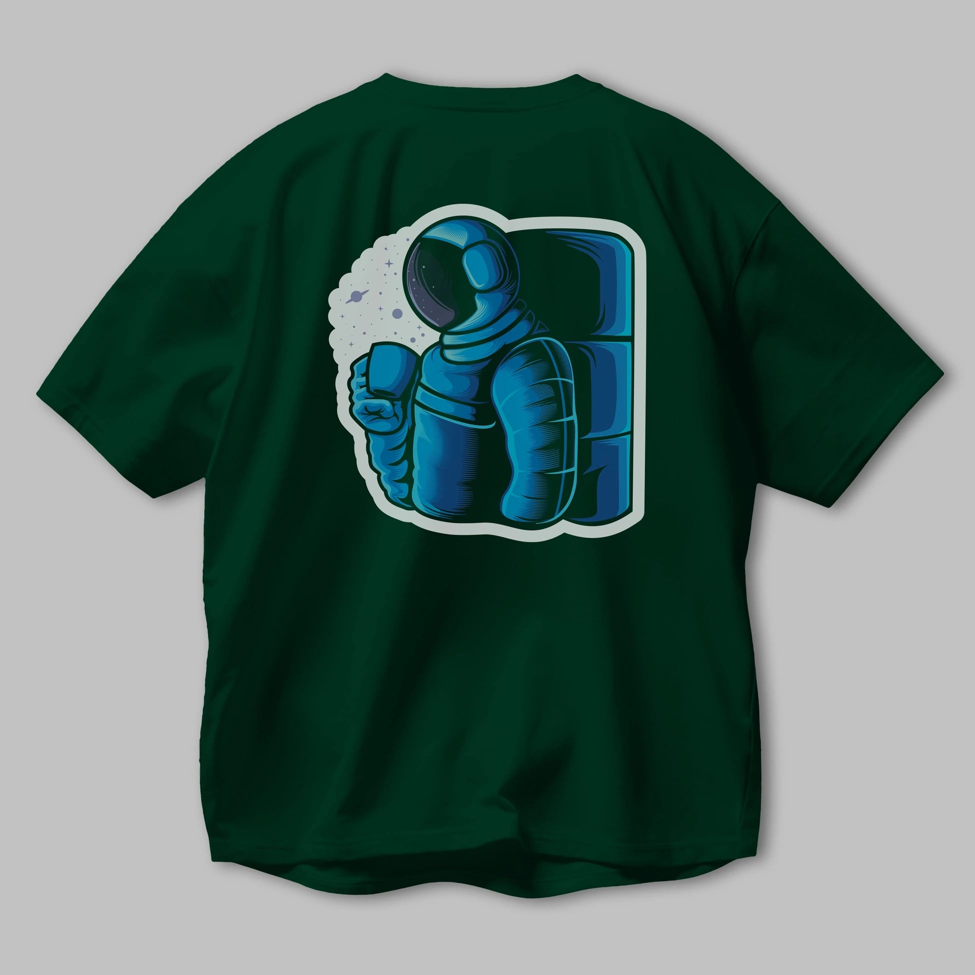 Drinking coffee in space sticker Arka Baskılı Oversize t-shirt Erkek Kadın Unisex